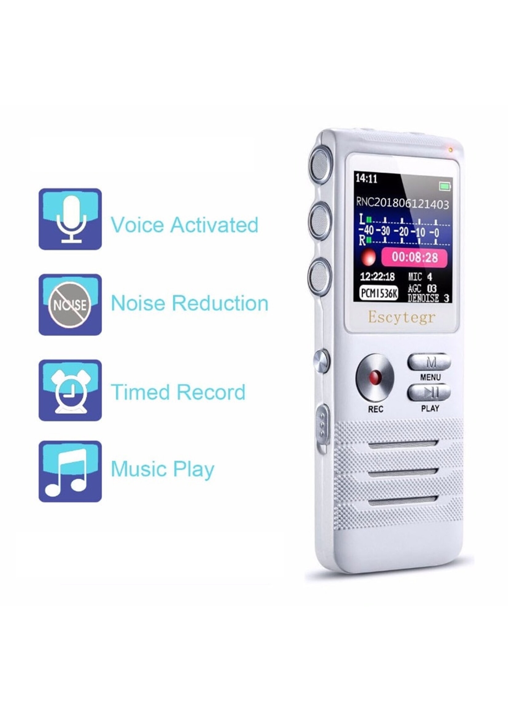 Premium Digitale Recorder - Premium Voice Recorder - Multifunctionele Voice Recorder - Dictafoon 8 GB - Audio Memo Recorder Met USB - Spraak Recorder - Sound – Geluid Recorder - Opname Apparaat - Met MP3 Speler Functie – 8GB