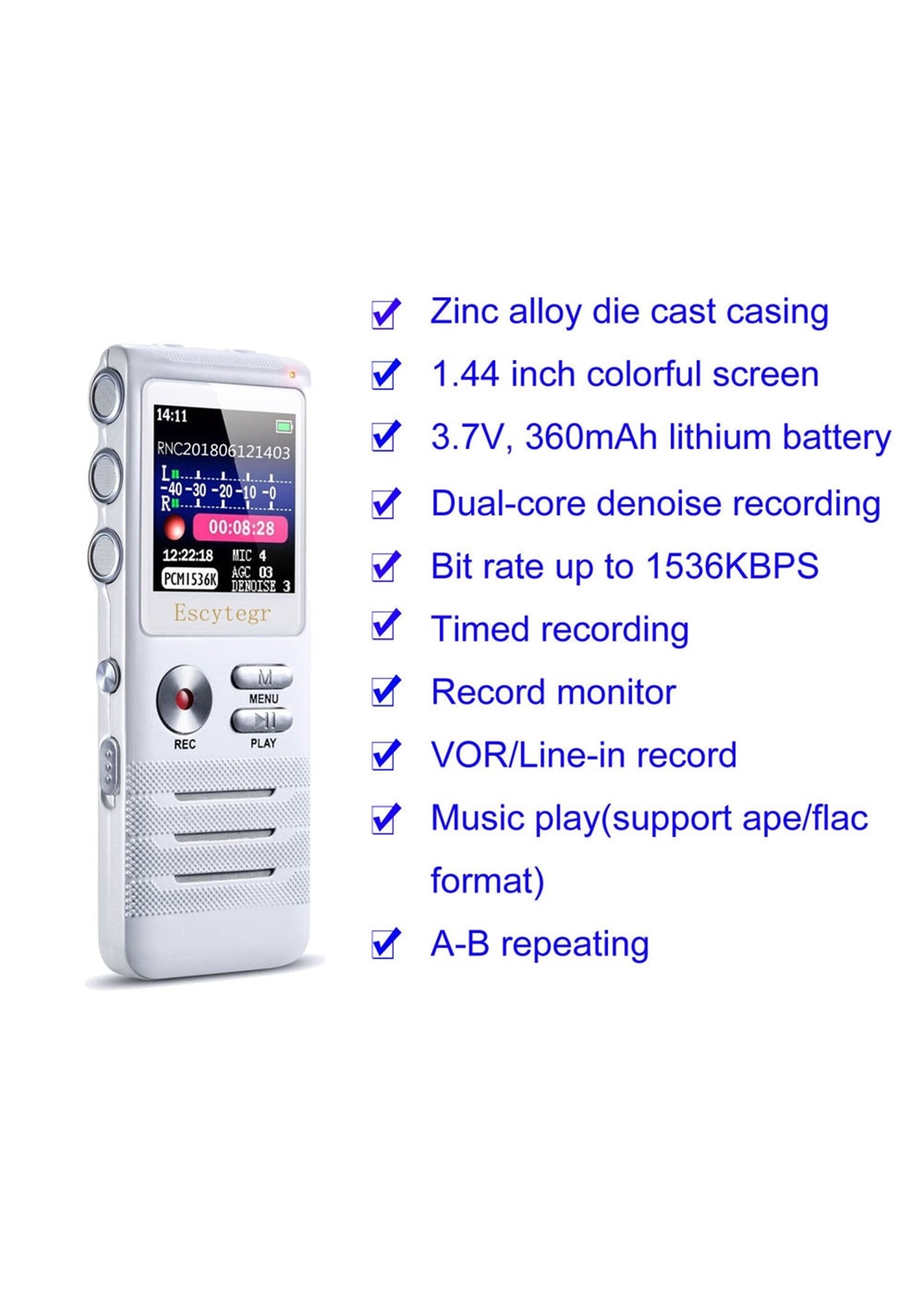 Premium Digitale Recorder - Premium Voice Recorder - Multifunctionele Voice Recorder - Dictafoon 8 GB - Audio Memo Recorder Met USB - Spraak Recorder - Sound – Geluid Recorder - Opname Apparaat - Met MP3 Speler Functie – 8GB