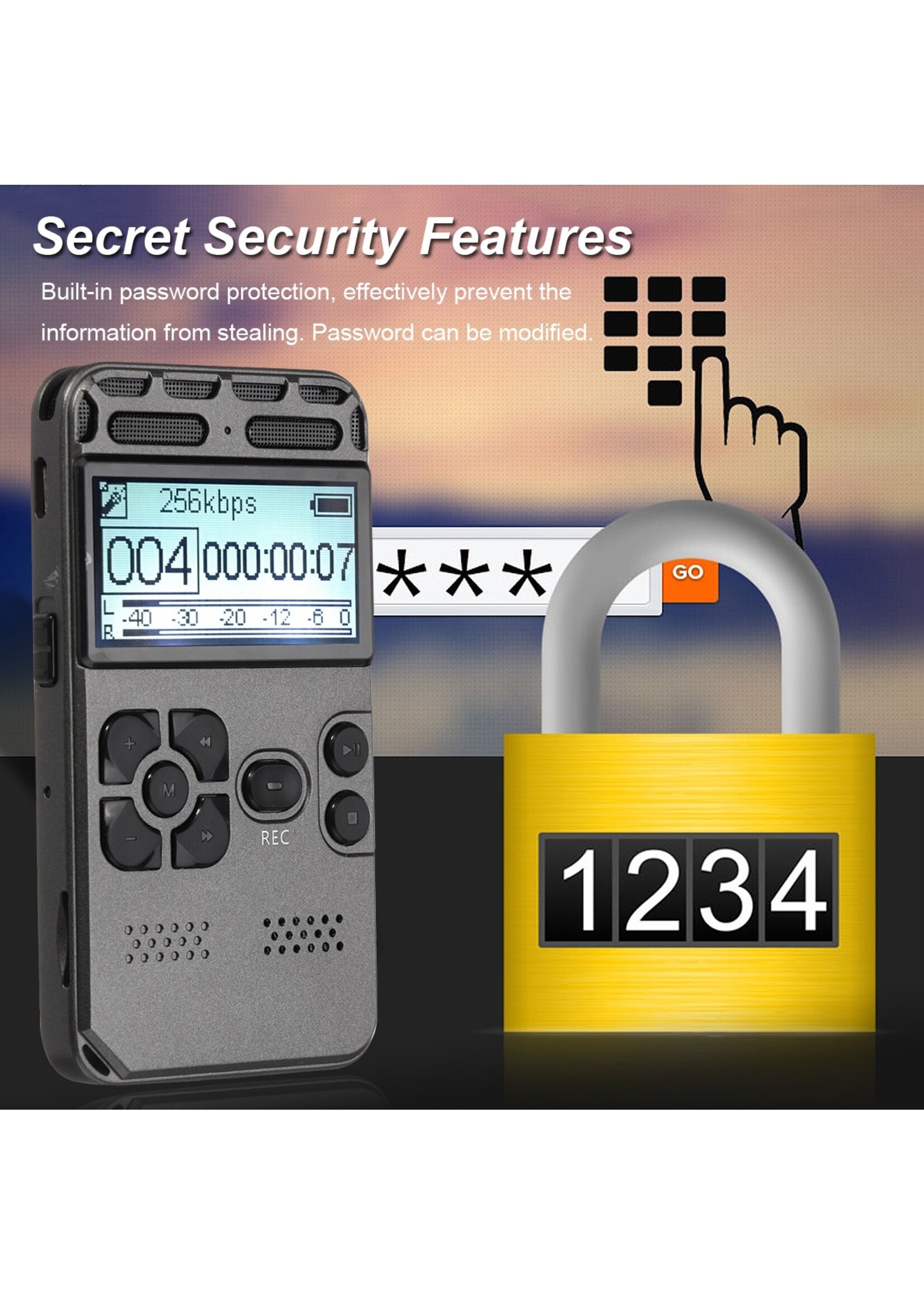 8 GB oplaadbare LCD Digitale Audio Geluid Dictafoon met Voice Recorder