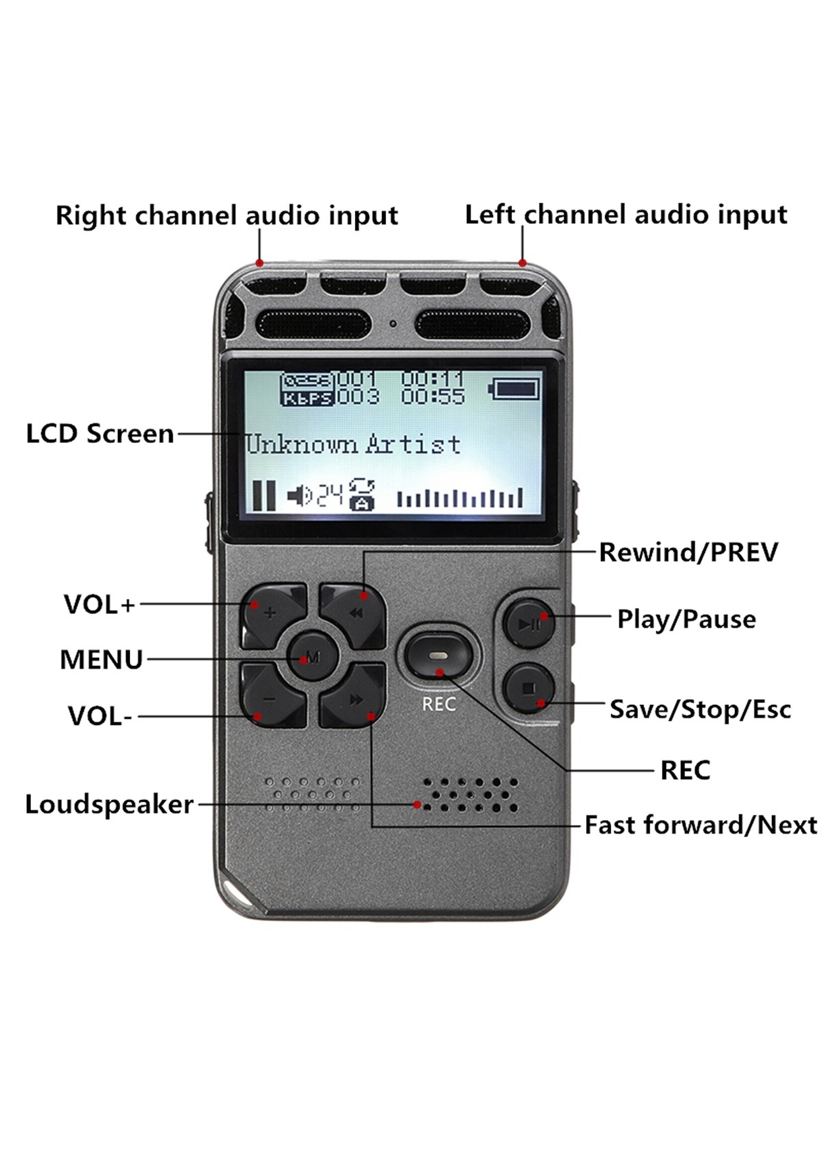8 GB oplaadbare LCD Digitale Audio Geluid Dictafoon met Voice Recorder