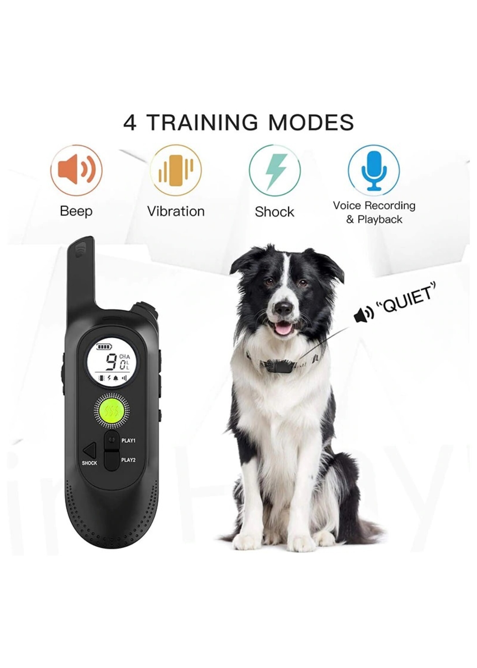 Trainingshalsband voor honden met spraakopdracht, zoemer, vibratie- en vibratiemodus, oplaadbare waterdichte schokabsorberende halsband voor honden, met afstandsbediening van 250meter bereik