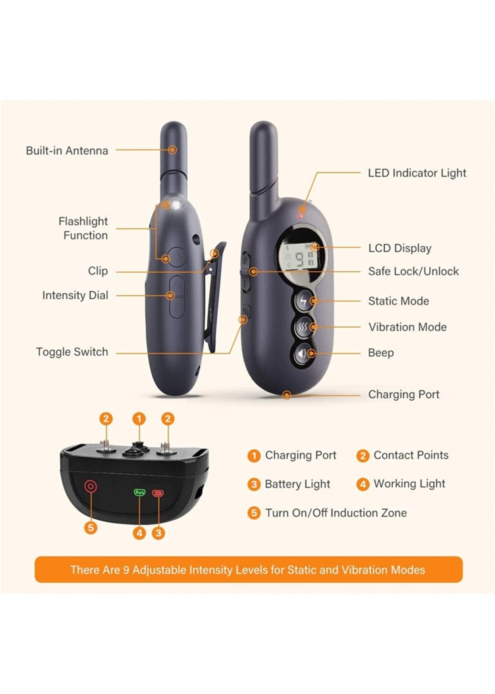 Trainingshalsband met Draadloze afstandsbediening - Trillingen zoemer - Waterdichte elektrische schok - Hondentrainingshalsband Geschikt voor 1hond