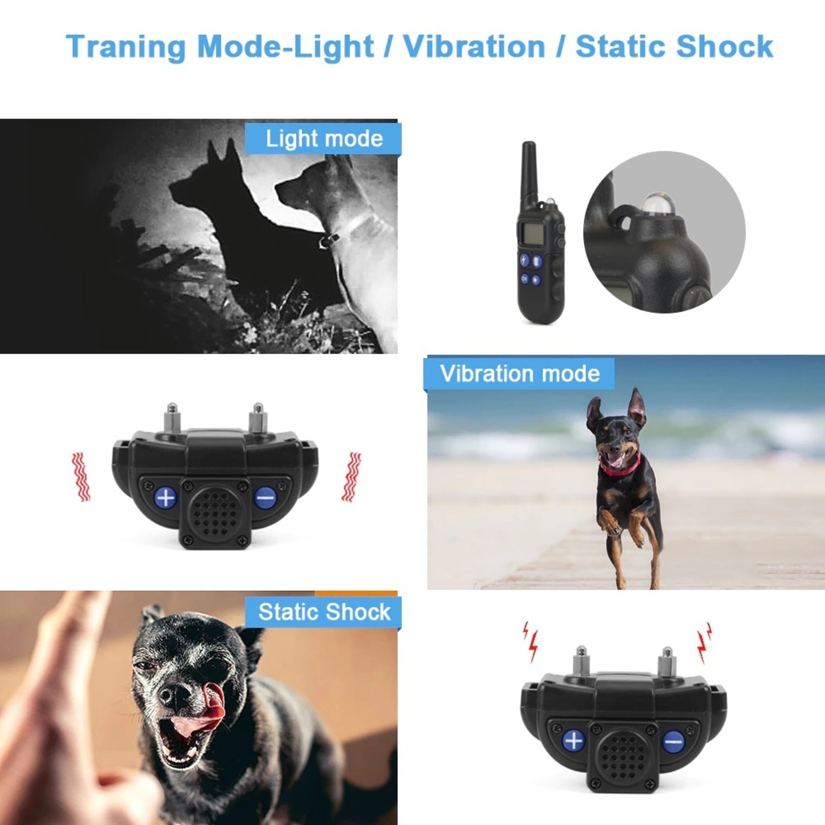 2000M met walkietalkie - Oplaadbare voor honden - Halsband Modi Pieptoon Trillingen Schok - waterdichte trainingshalsband – Voor Honden HE Products