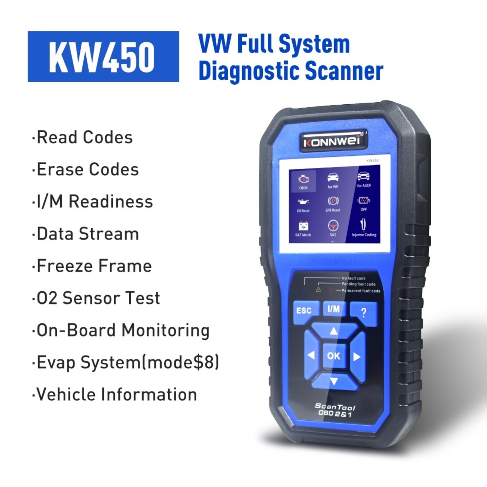 KONNWEI KONNWEI KW450 OBD2 Diagnostisch Tool voor VAG Auto 'S VW Audi ABS Airbag Olie ABS EPB DPF SRS TPMS Reset Volledige Systemen scanner