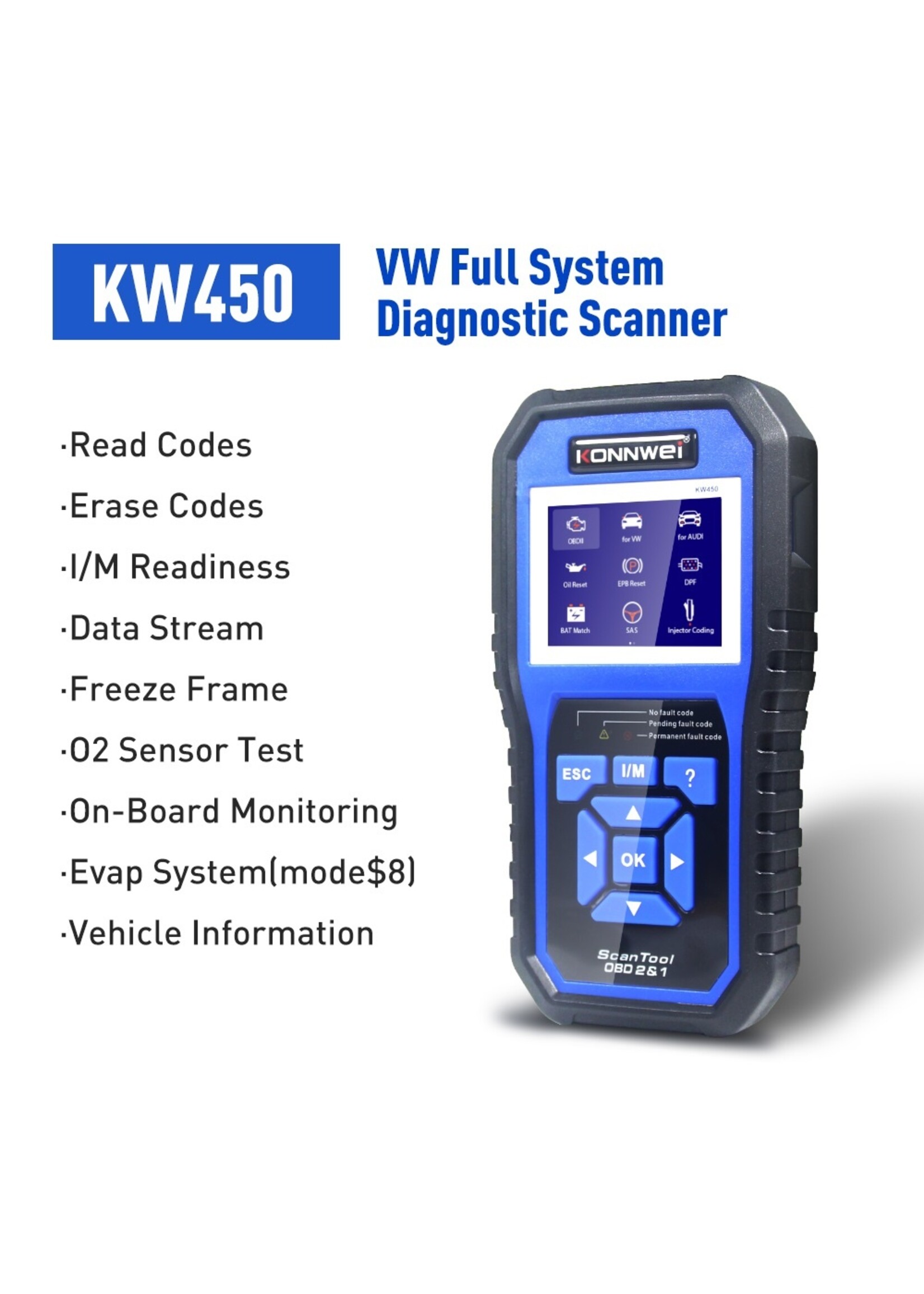 KONNWEI KONNWEI KW450 OBD2 Diagnostisch Tool voor Volkswagengroep Auto 'S ABS Airbag Olie ABS EPB DPF SRS TPMS Reset Volledige Systemen scanner