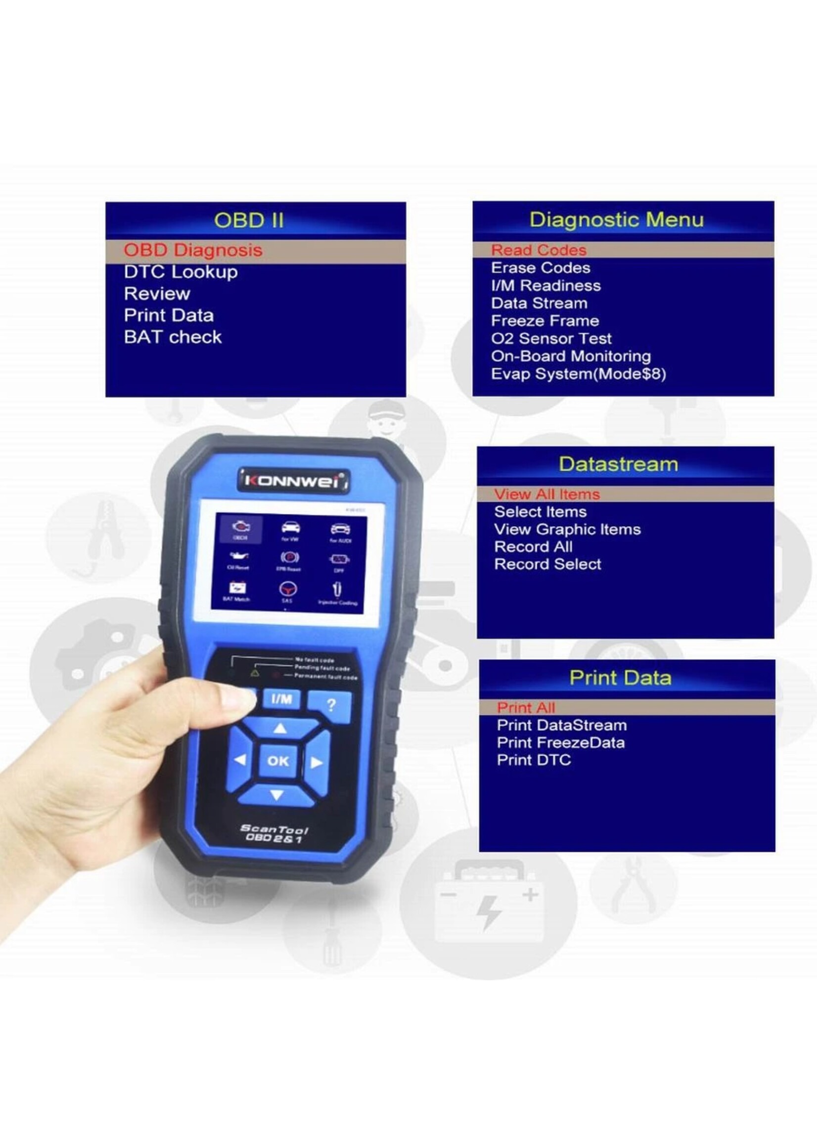 KONNWEI KONNWEI KW450 OBD2 Diagnostisch Tool voor Volkswagengroep Auto 'S ABS Airbag Olie ABS EPB DPF SRS TPMS Reset Volledige Systemen scanner