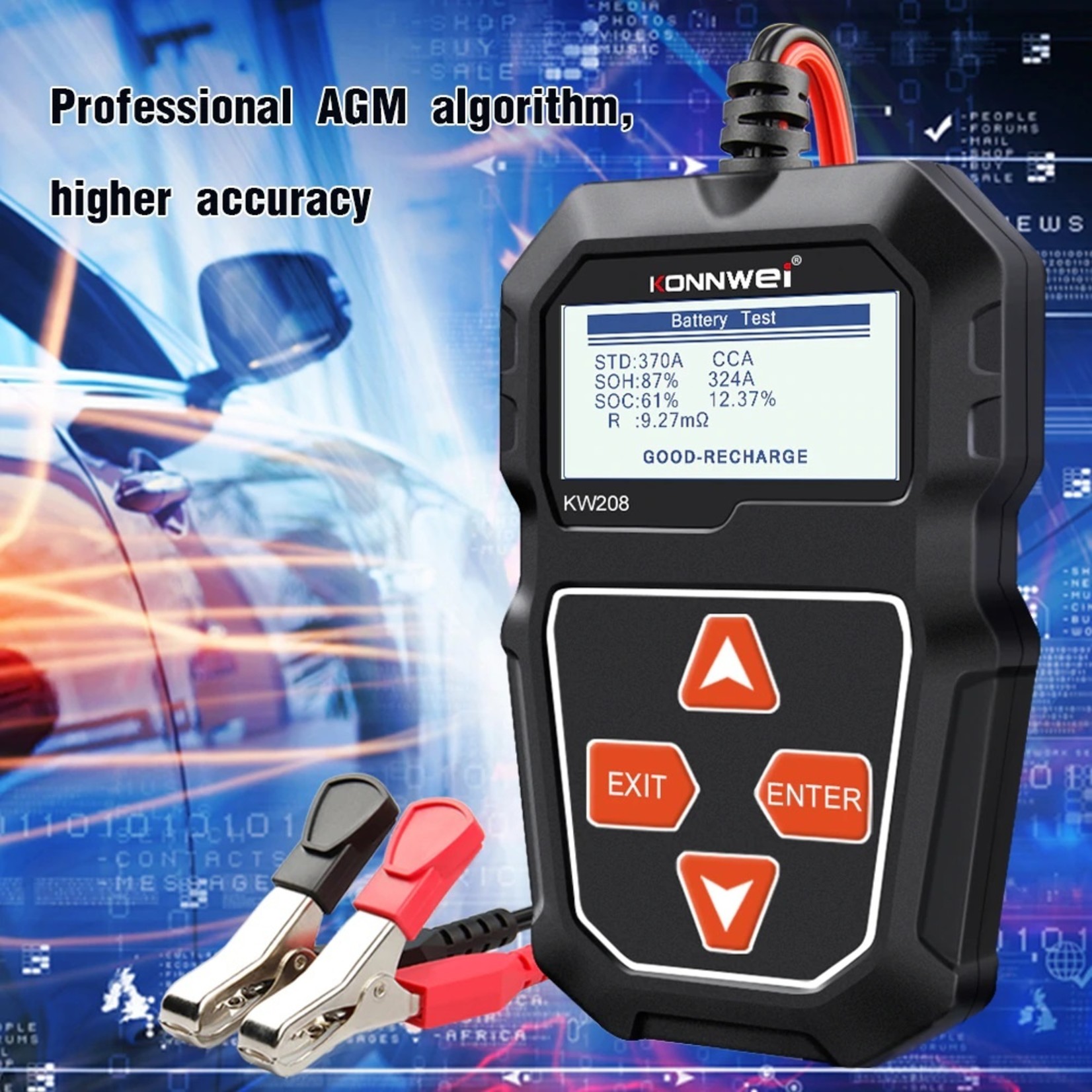 KONNWEI Konnwei KW208 Professionele Auto & Motor Accu Batterij tester 12V