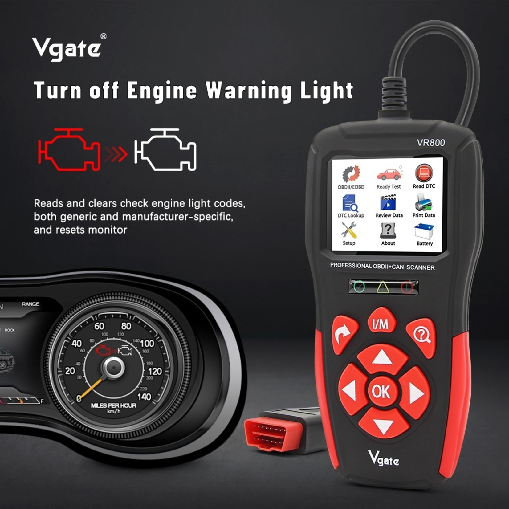 Vgate Vgate VR800 Code Reader OBD2 Scanner Auto Scan Gereedschap Automotive OBD 2 Diagnostisch Auto OBD Tool met Russische PK