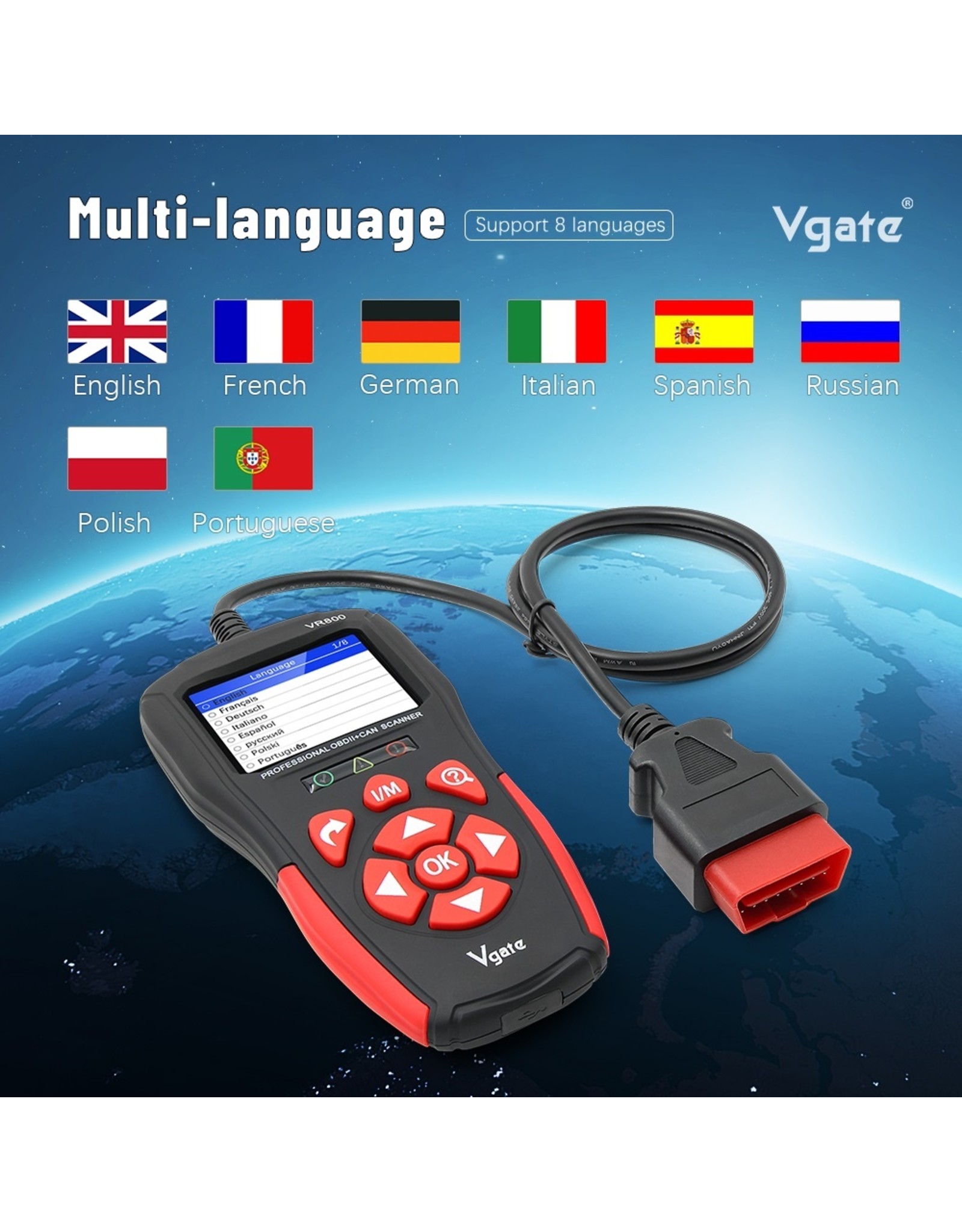 Merkloos Vgate VR800 Code Reader OBD2 Scanner Auto Scan Gereedschap Automotive OBD 2 Diagnostisch Auto OBD Tool met Russische PK