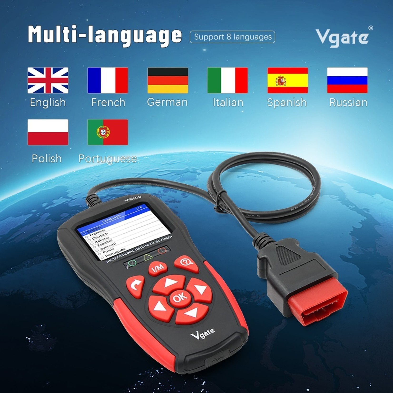 Vgate Vgate VR800 Code Reader OBD2 Scanner Auto Scan Gereedschap Automotive OBD 2 Diagnostisch Auto OBD Tool met Russische PK