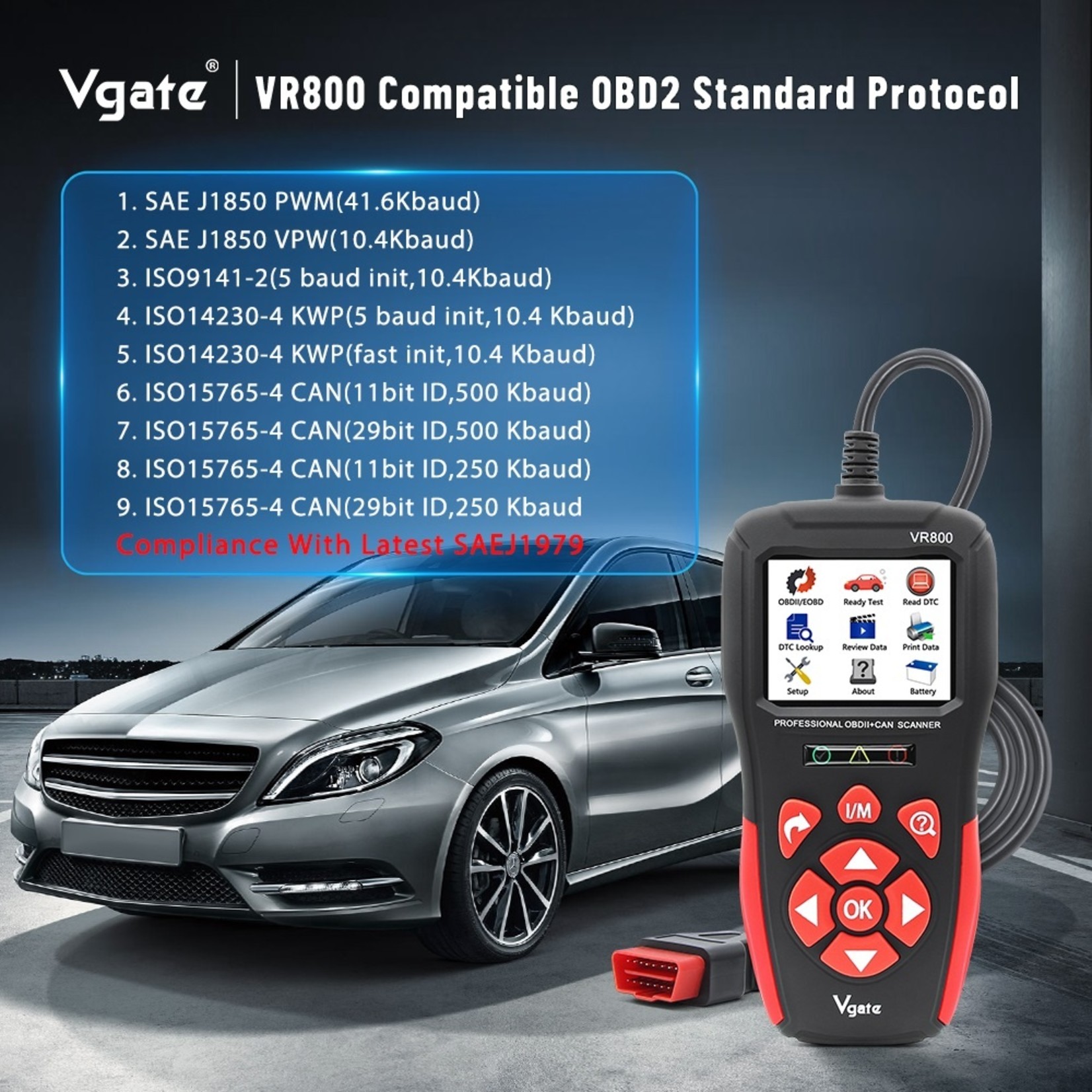 Vgate Vgate VR800 Code Reader OBD2 Scanner Auto Scan Gereedschap Automotive OBD 2 Diagnostisch Auto OBD Tool met Russische PK