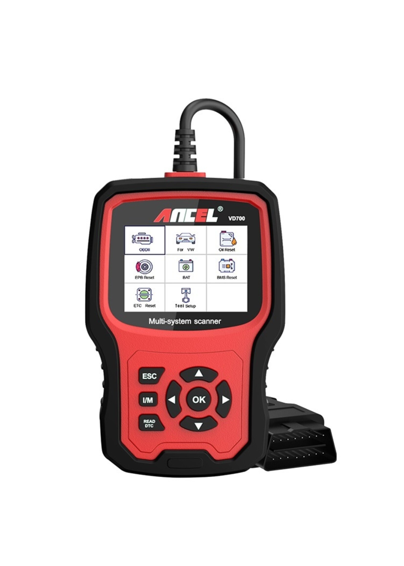Ancel ANCEL VD700 OBD2-scanner Check Engine ABS SRS Alle systemen Diagnostisch Tool met EPB ABS DPF TPMS Oil Reset Injector Codering voor Volkswagen, voor  Audi, voor Skoda, voor Seat EOBD Code Reader Gratis update
