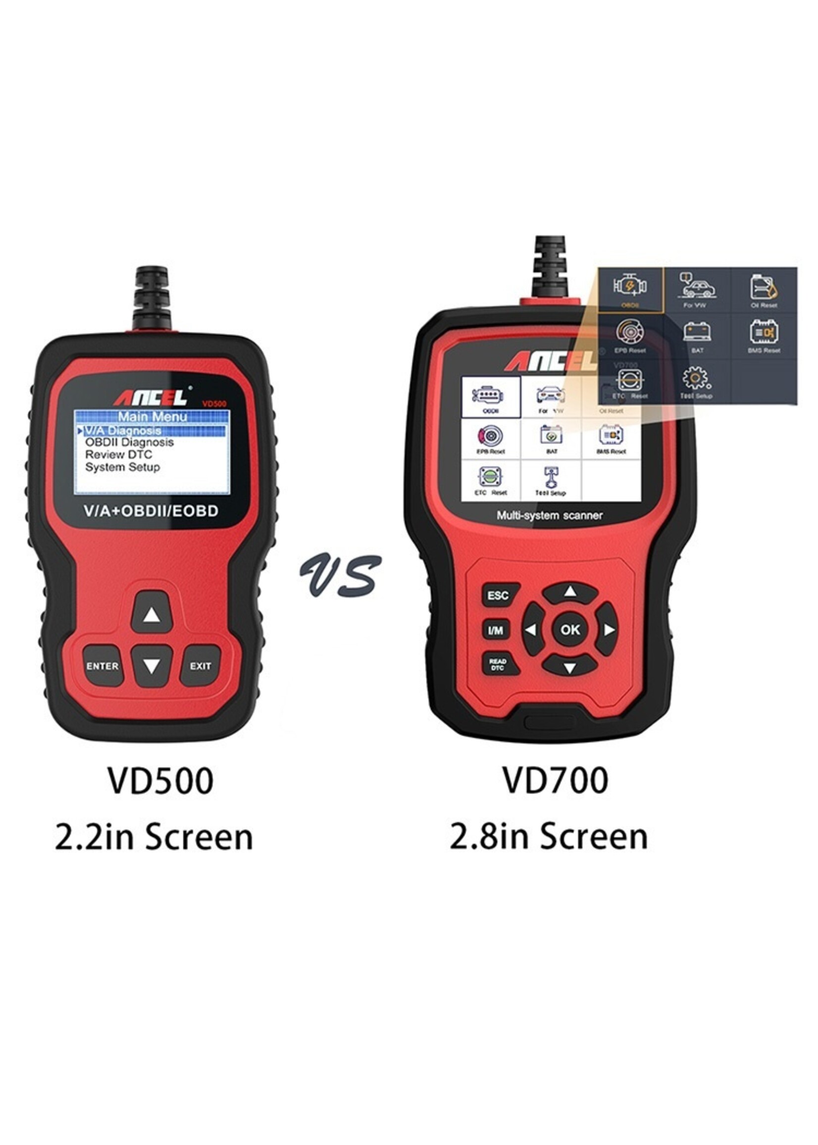 Ancel ANCEL VD700 OBD2-scanner Check Engine ABS SRS Alle systemen Diagnostisch Tool met EPB ABS DPF TPMS Oil Reset Injector Codering voor Volkswagen, voor  Audi, voor Skoda, voor Seat EOBD Code Reader Gratis update