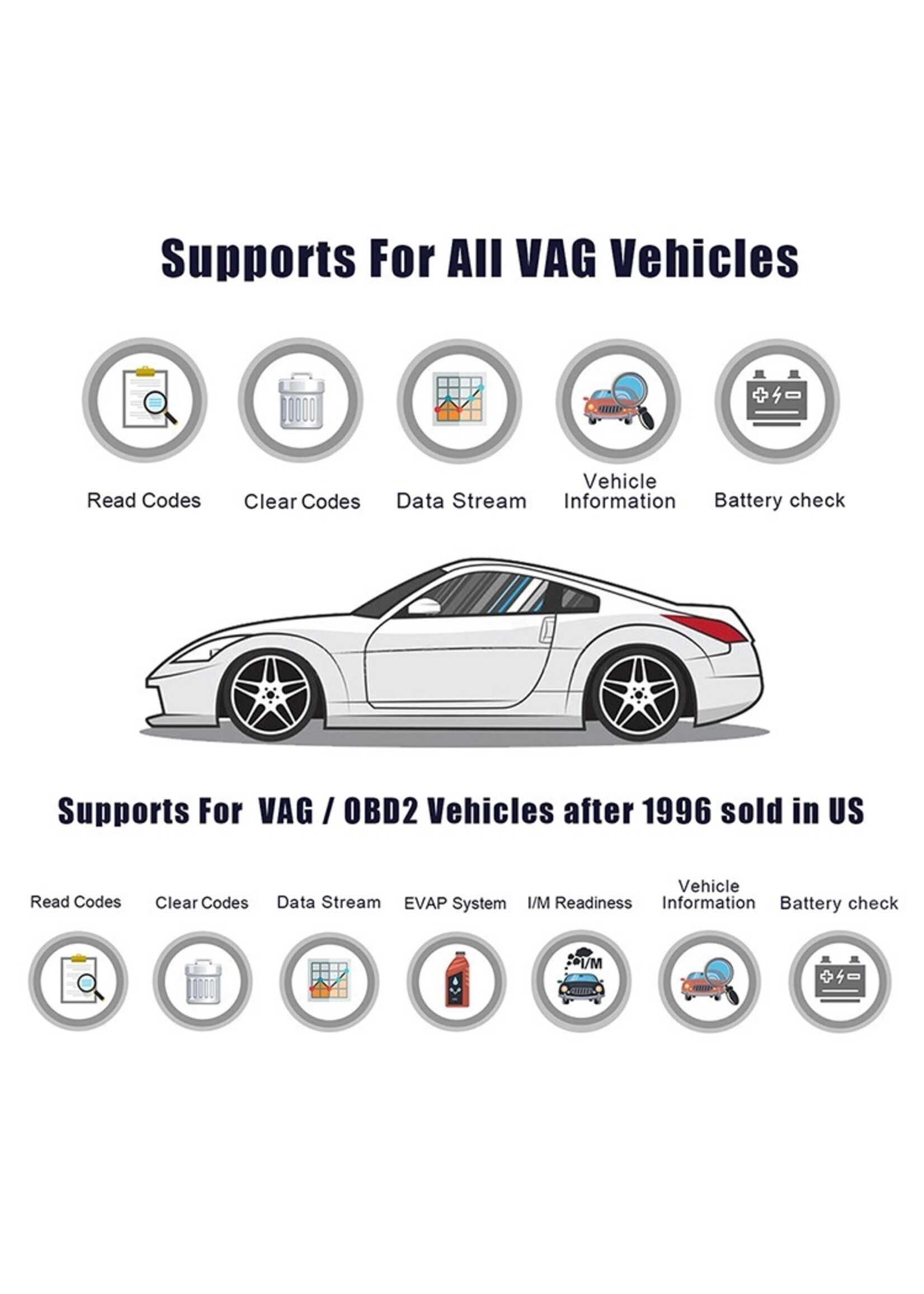 Ancel ANCEL VD700 OBD2-scanner Check Engine ABS SRS Alle systemen Diagnostisch Tool met EPB ABS DPF TPMS Oil Reset Injector Codering voor Volkswagen, voor  Audi, voor Skoda, voor Seat EOBD Code Reader Gratis update