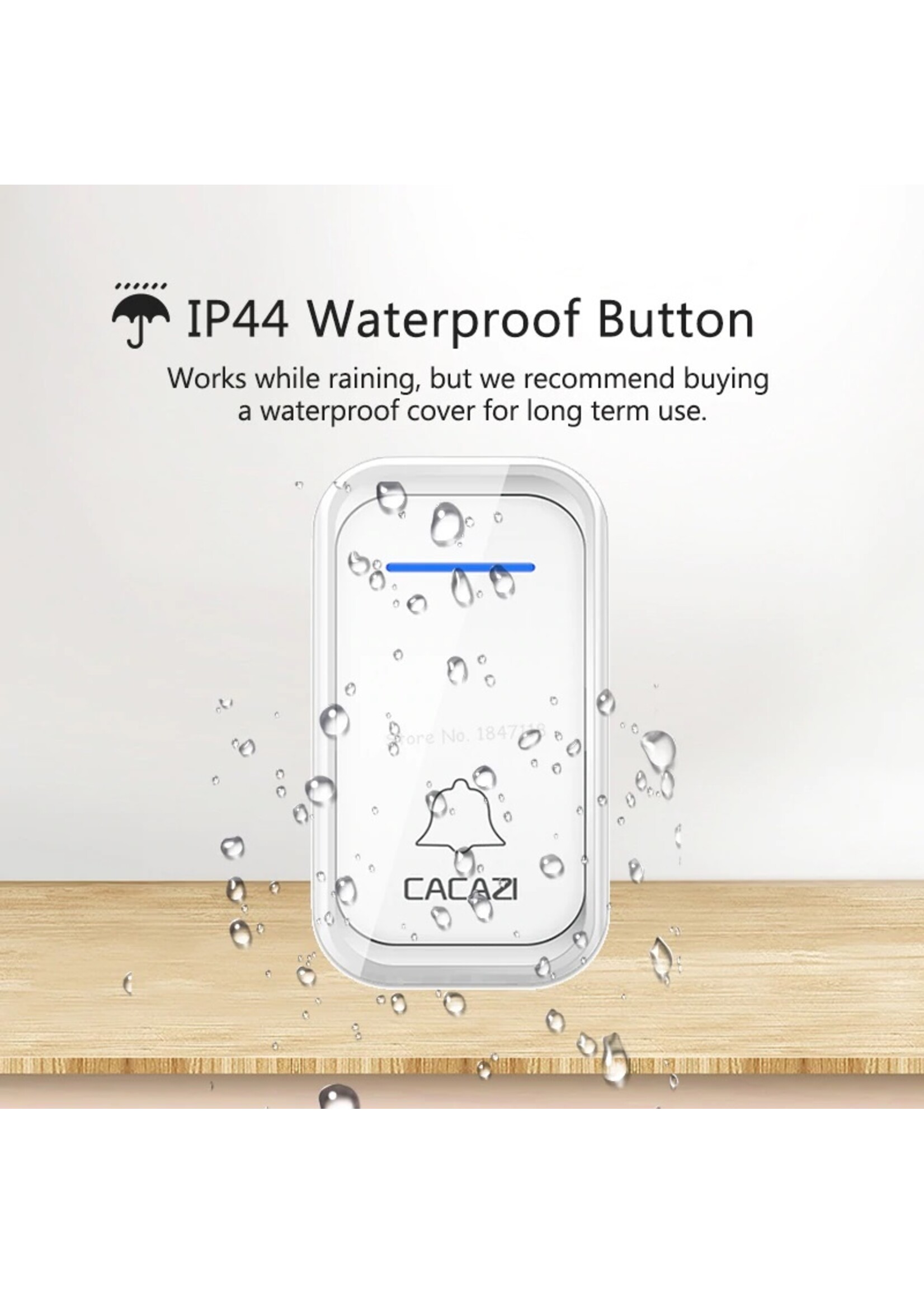 CACAZI Waterdichte Draadloze Deurbel 300M Afstandsbediening Intelligente LED Licht Home Deurbel
