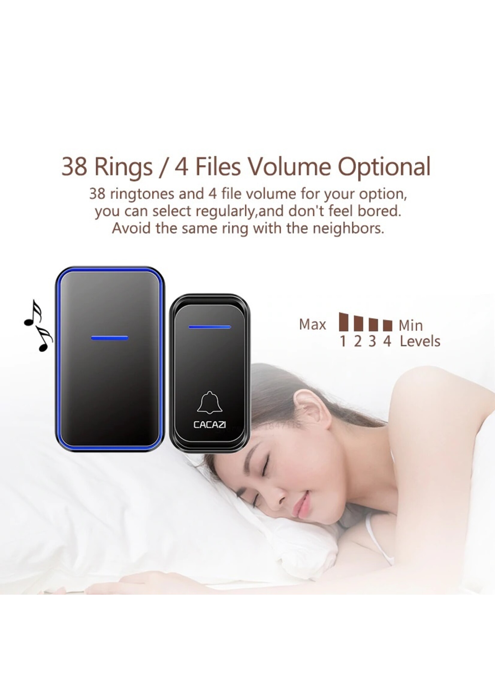 CACAZI Waterdichte Draadloze Deurbel 300M Afstandsbediening Intelligente LED Licht Home Deurbel