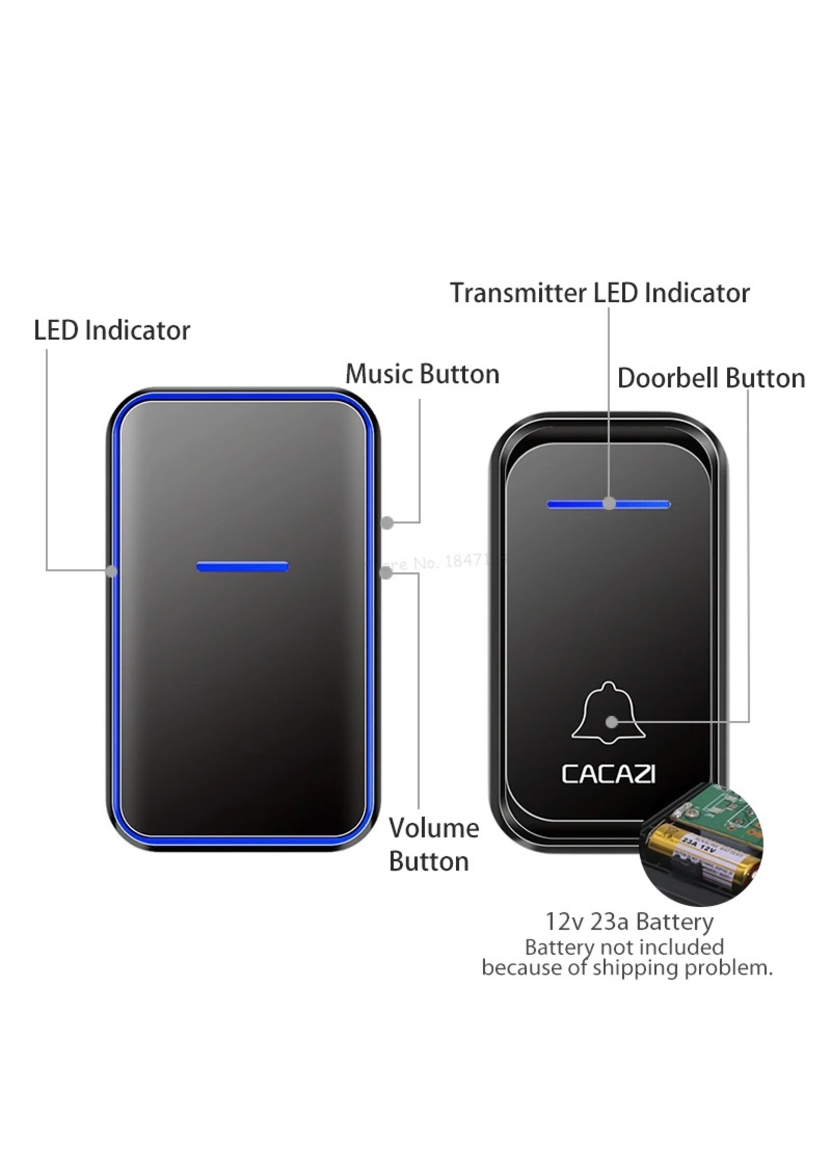 CACAZI Waterdichte Draadloze Deurbel 300M Afstandsbediening Intelligente LED Licht Home Deurbel