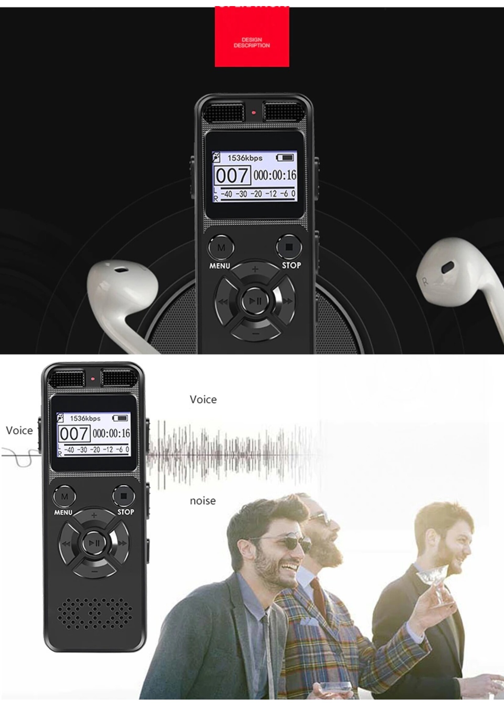 Digitale voice recorder TIG-VRD105 – 8GB