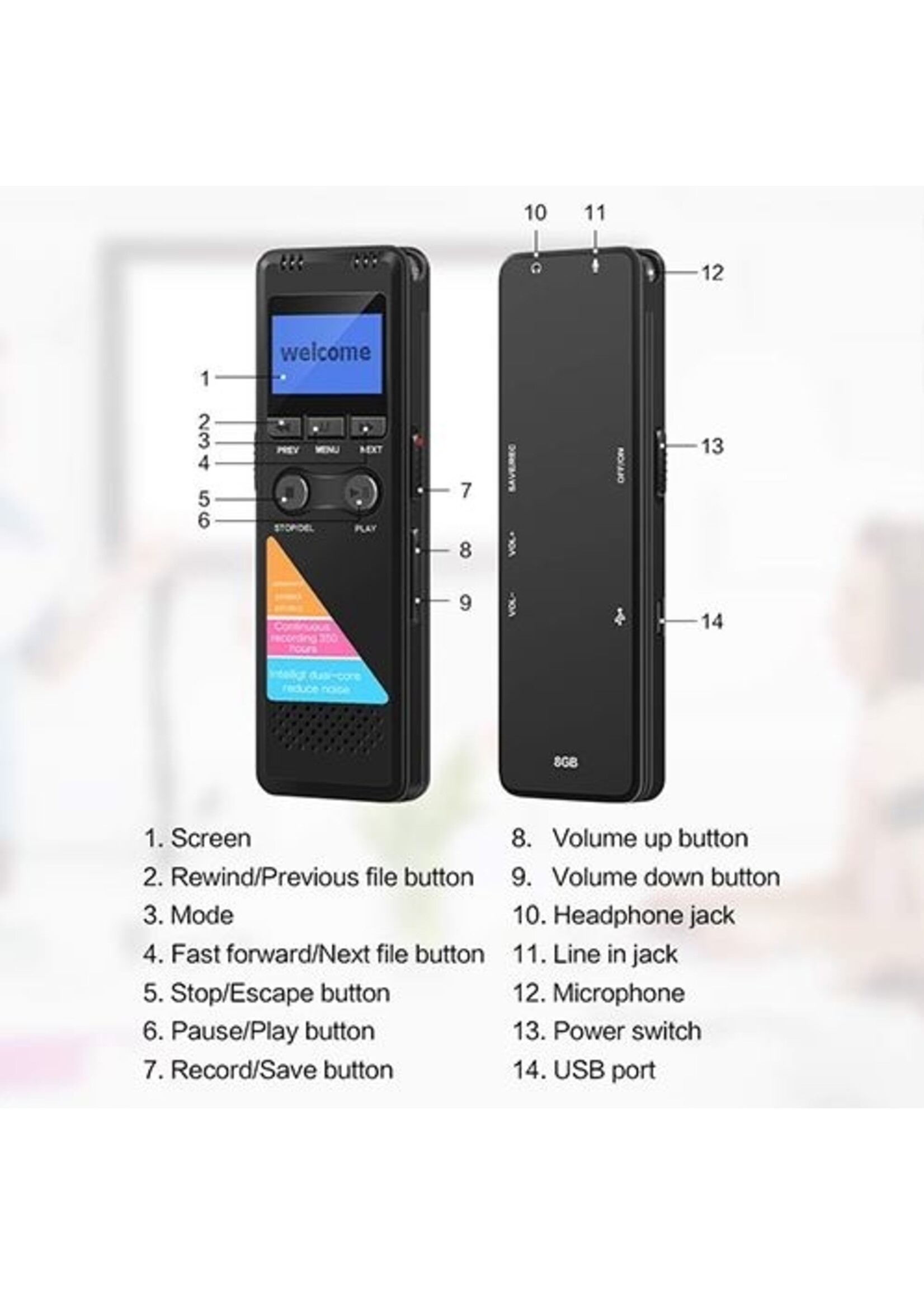 Digitale voice recorder TIG-700– 8GB