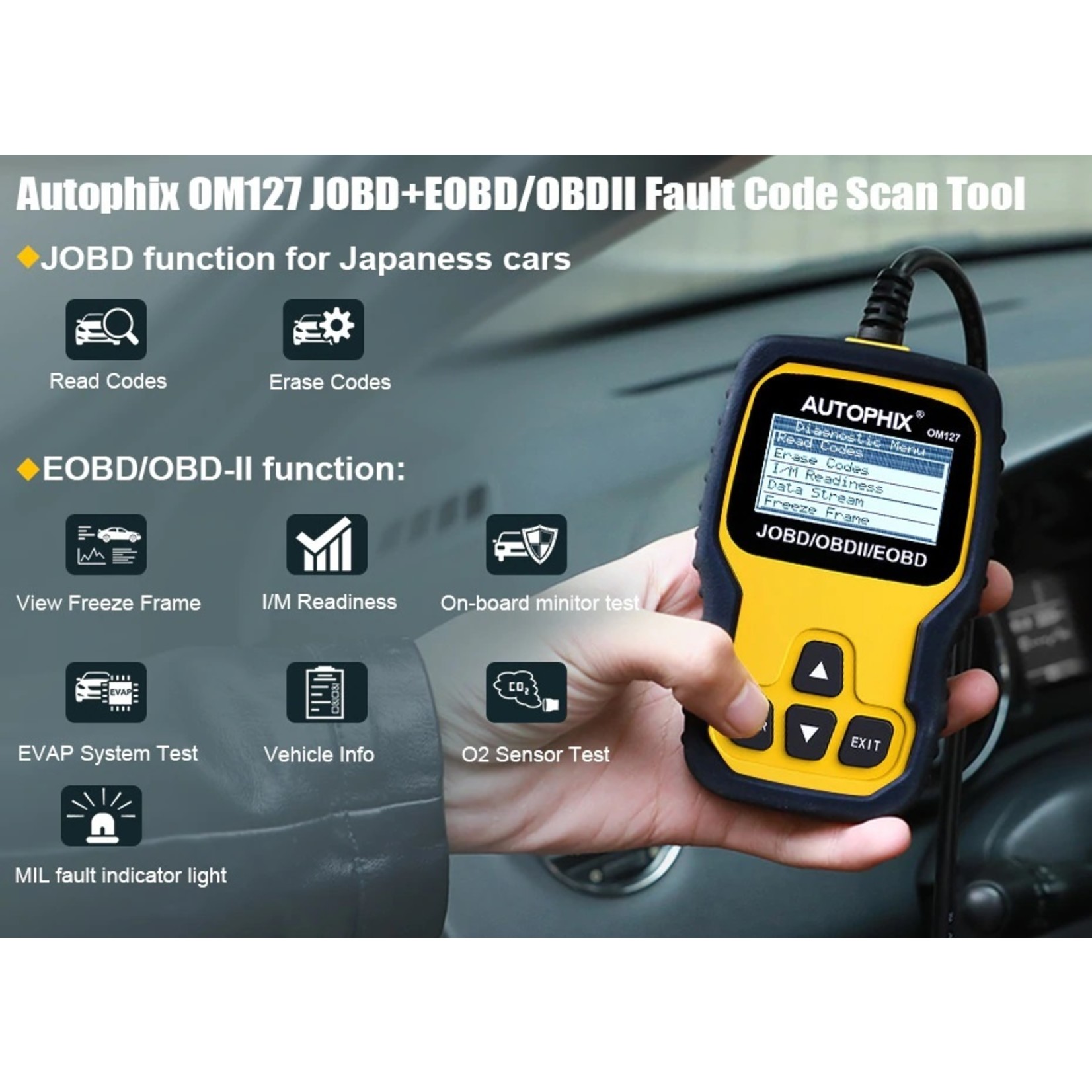 Autophix Autophix Om127 OBD2 Scanner Diagnostisch Tool Motor van de auto Foutcodelezer O2 Sensor EVAP-systeemtest