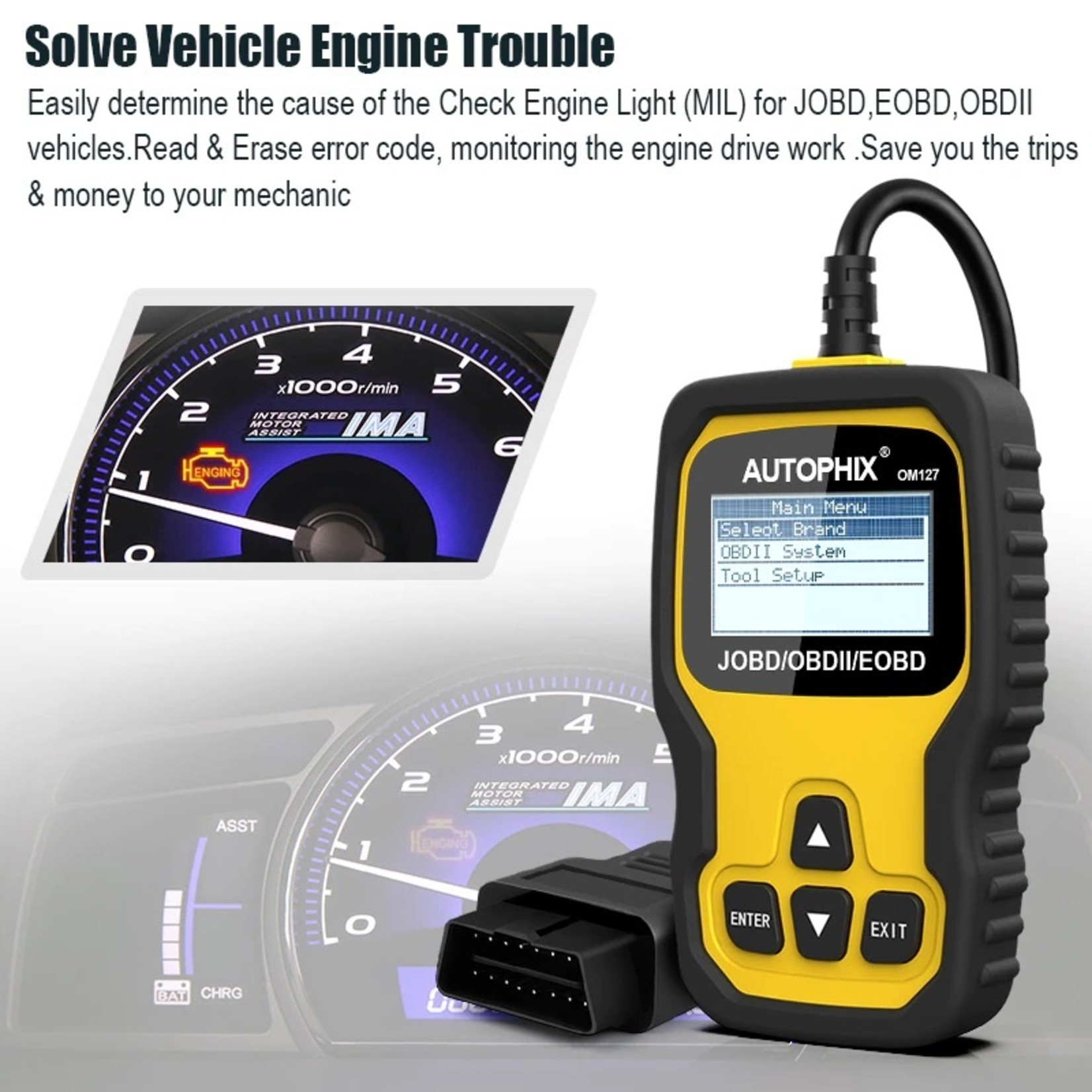 Autophix Autophix Om127 OBD2 Scanner Diagnostisch Tool Motor van de auto Foutcodelezer O2 Sensor EVAP-systeemtest