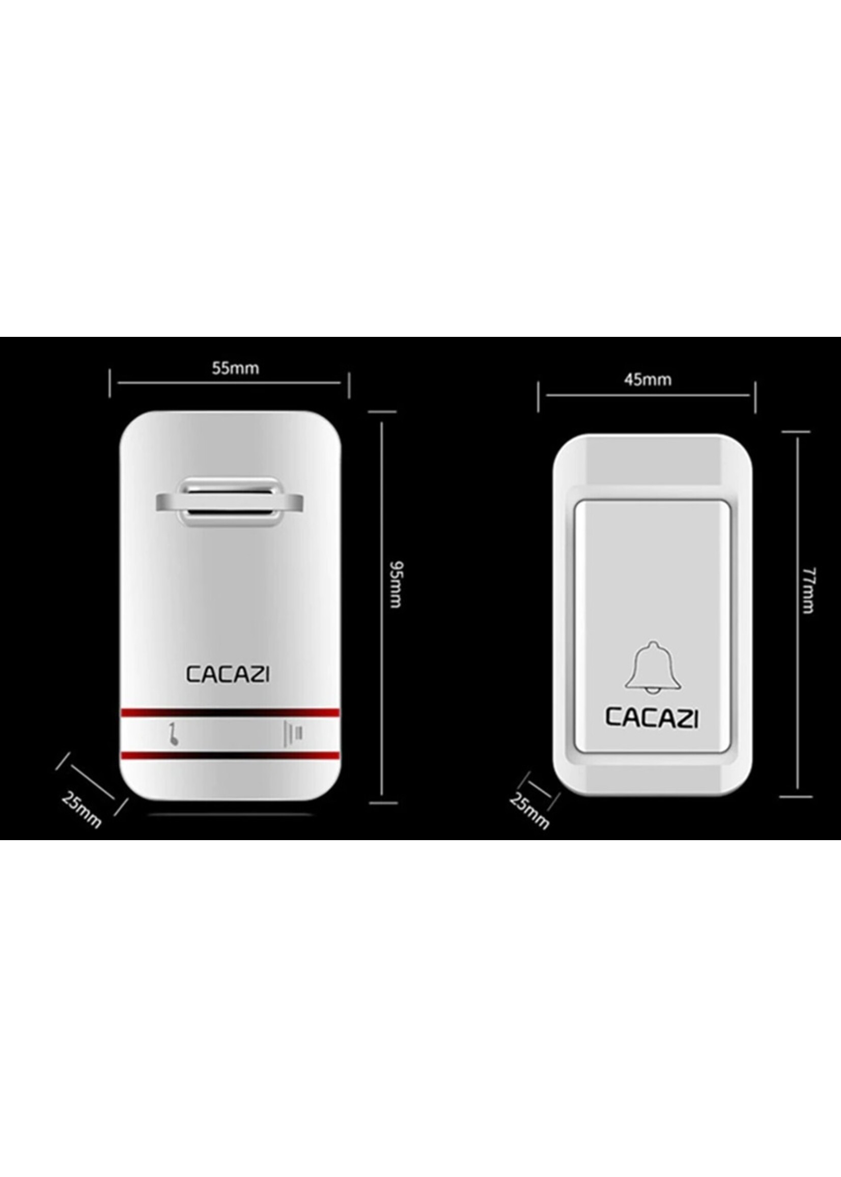 CACAZI Draadloze deurbel Zelf aangedreven Waterdichte LED-lamp Geen batterij Home Draadloze bel