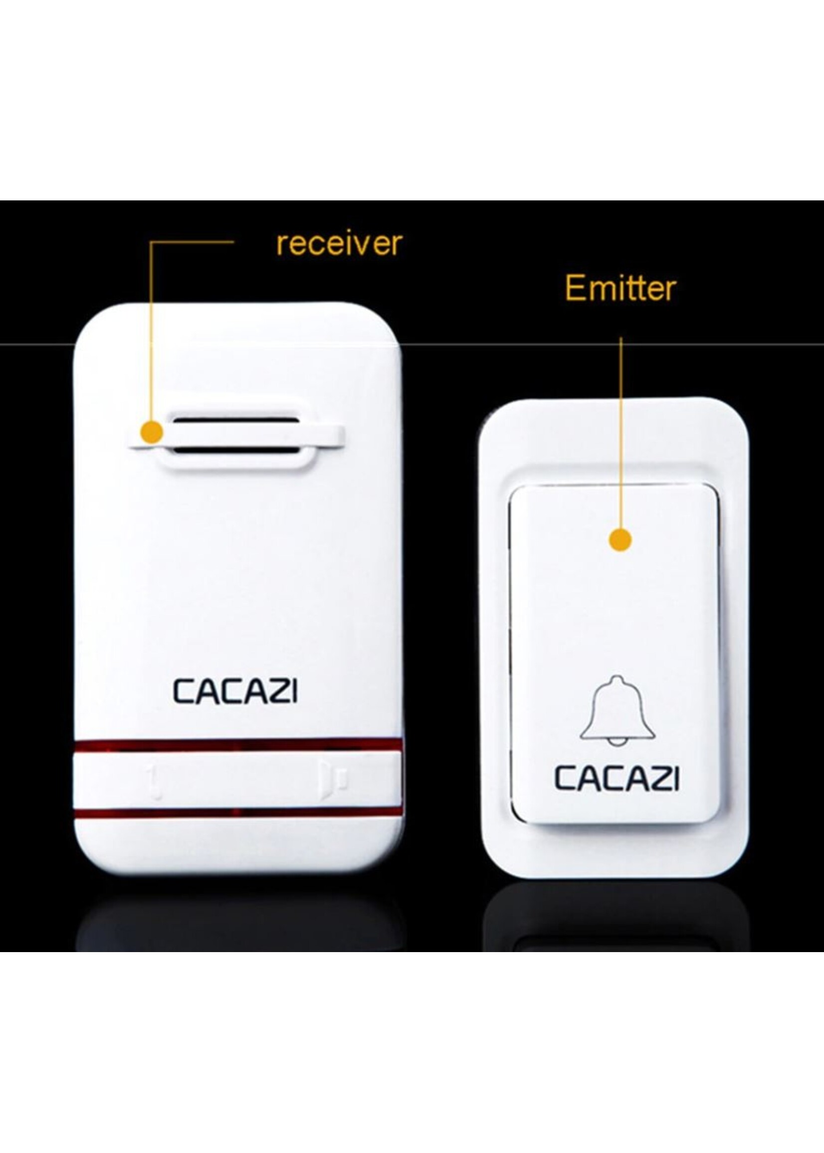 CACAZI Draadloze deurbel Zelf aangedreven Waterdichte LED-lamp Geen batterij Home Draadloze bel