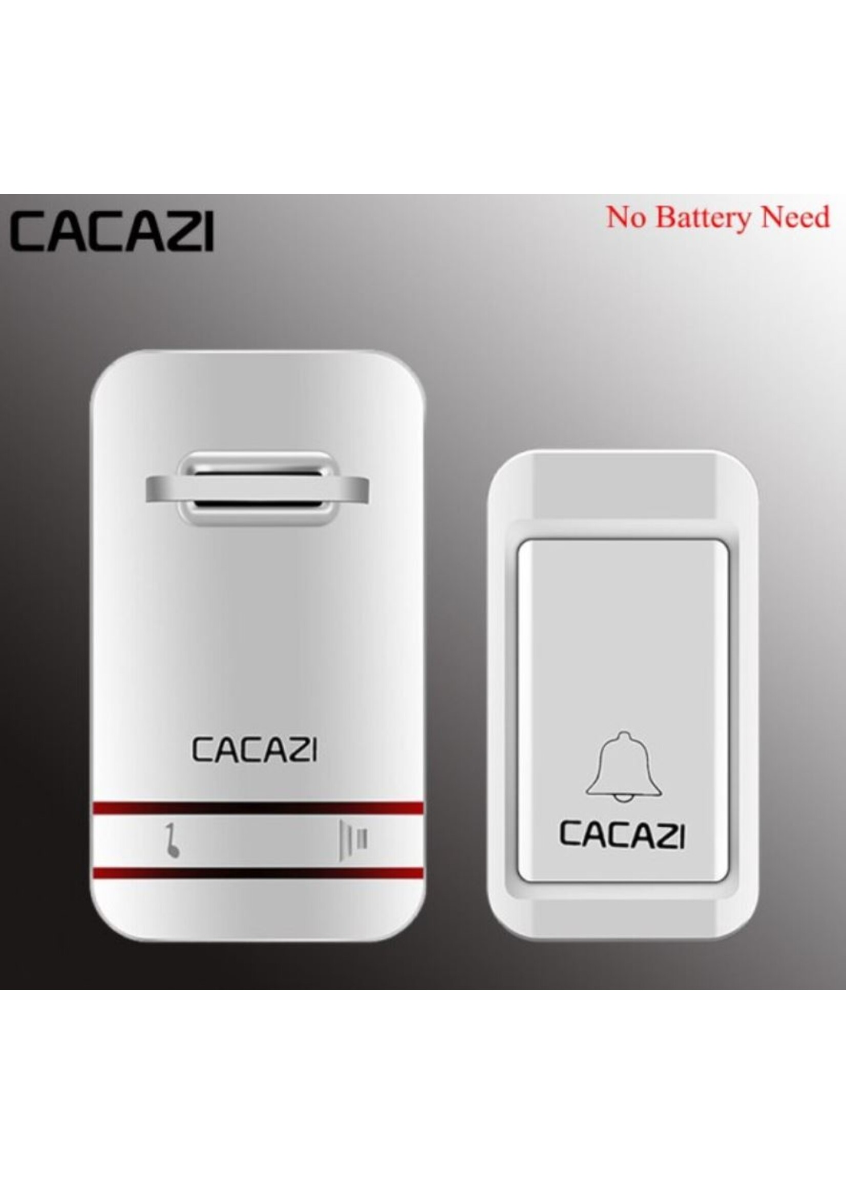 CACAZI Draadloze deurbel Zelf aangedreven Waterdichte LED-lamp Geen batterij Home Draadloze bel