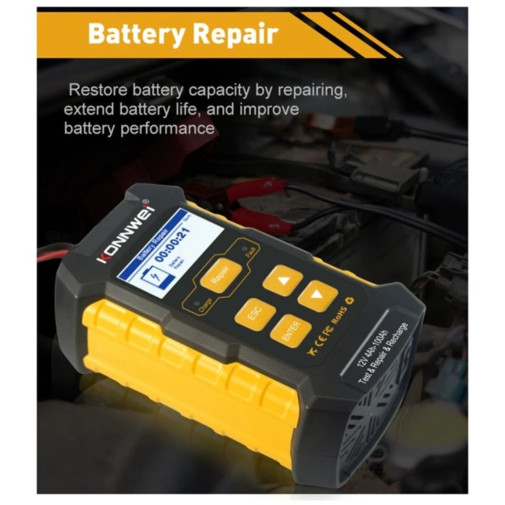 KONNWEI KONNWEI KW510 Auto Batterij Analyzer met reparatie- en oplaad- en testfunctie