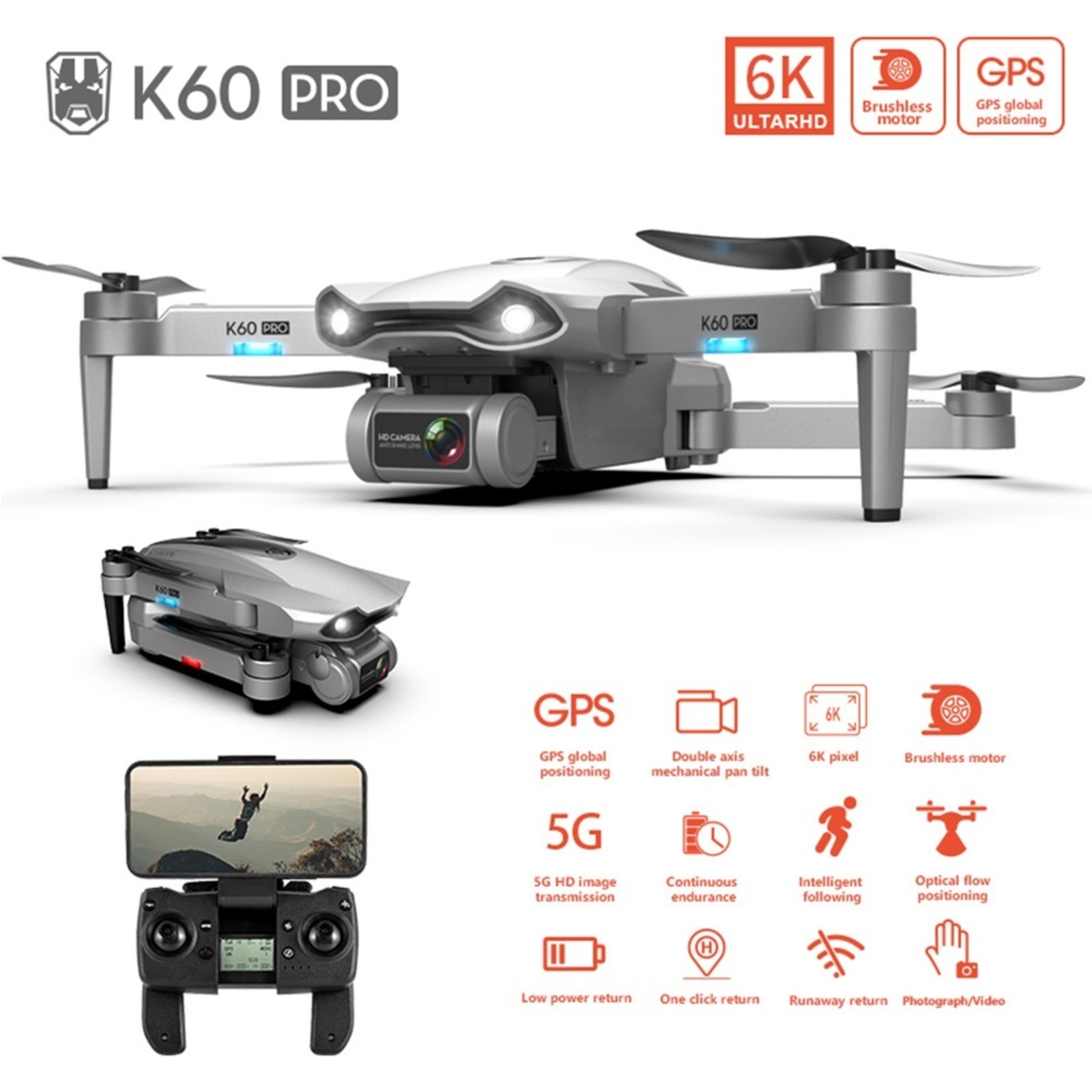 Nieuwe K60 Drone 6k HD Dual Camera Tweeassige Gimbal 5G WIFI FPV Opvouwbare RC Quadcopter Vliegen 25 minuten Drone 4k Professionele
