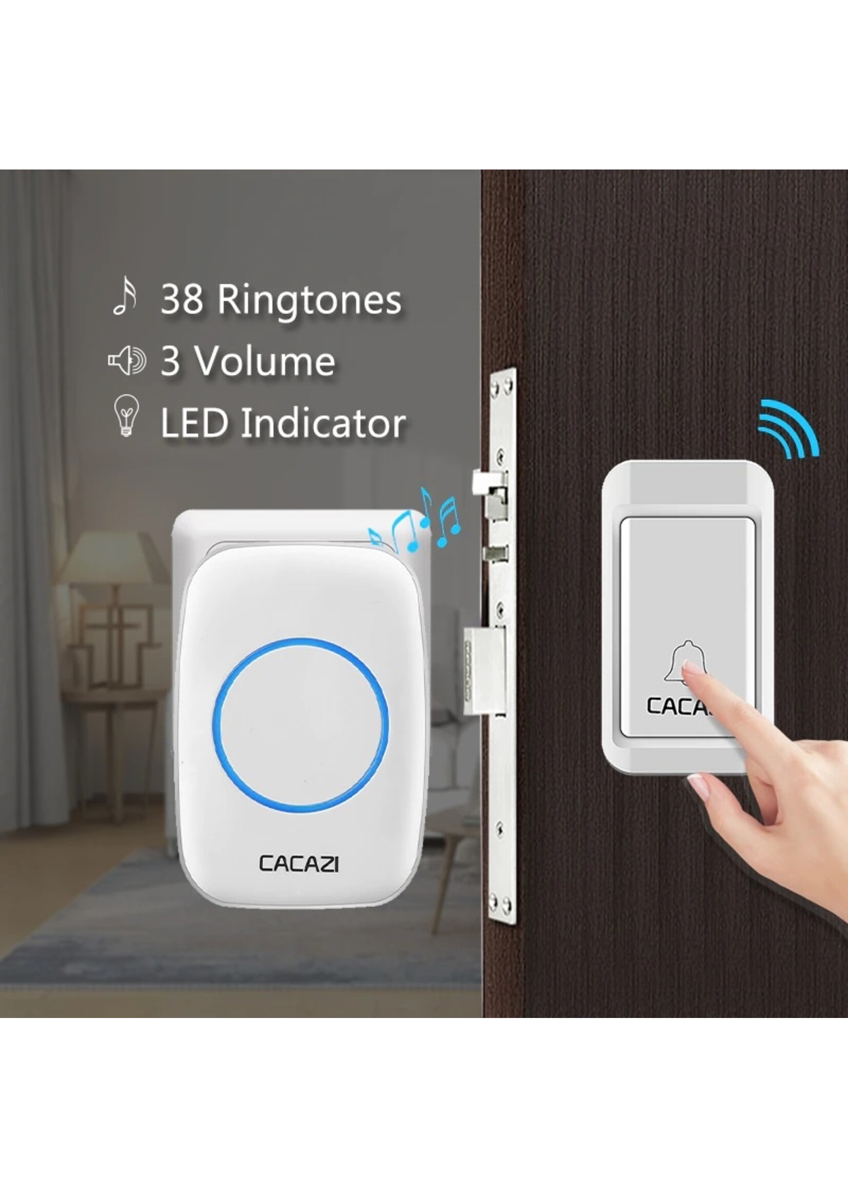 CACAZI Geen Batterij Nodig Deurbel Draadloze Waterdichte US EU UK Plug LED Self-powered Deurbel 120 M Remote Home Ring Bellen Bell