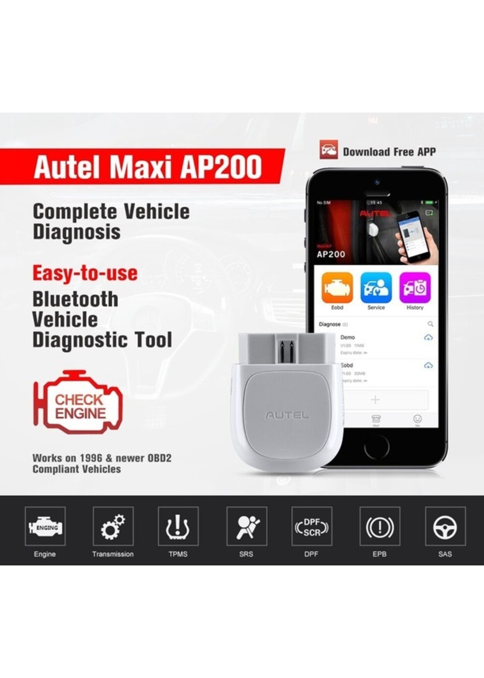 Autel Autel AP200 Bluetooth OBD2 Scanner Code Reader met Volledige Systeem Diagnoses, AutoVIN, Olie/EPB/BMS/SAS/TPMS/DPF Reset IMMO Service voor Familie DIY gebruikers