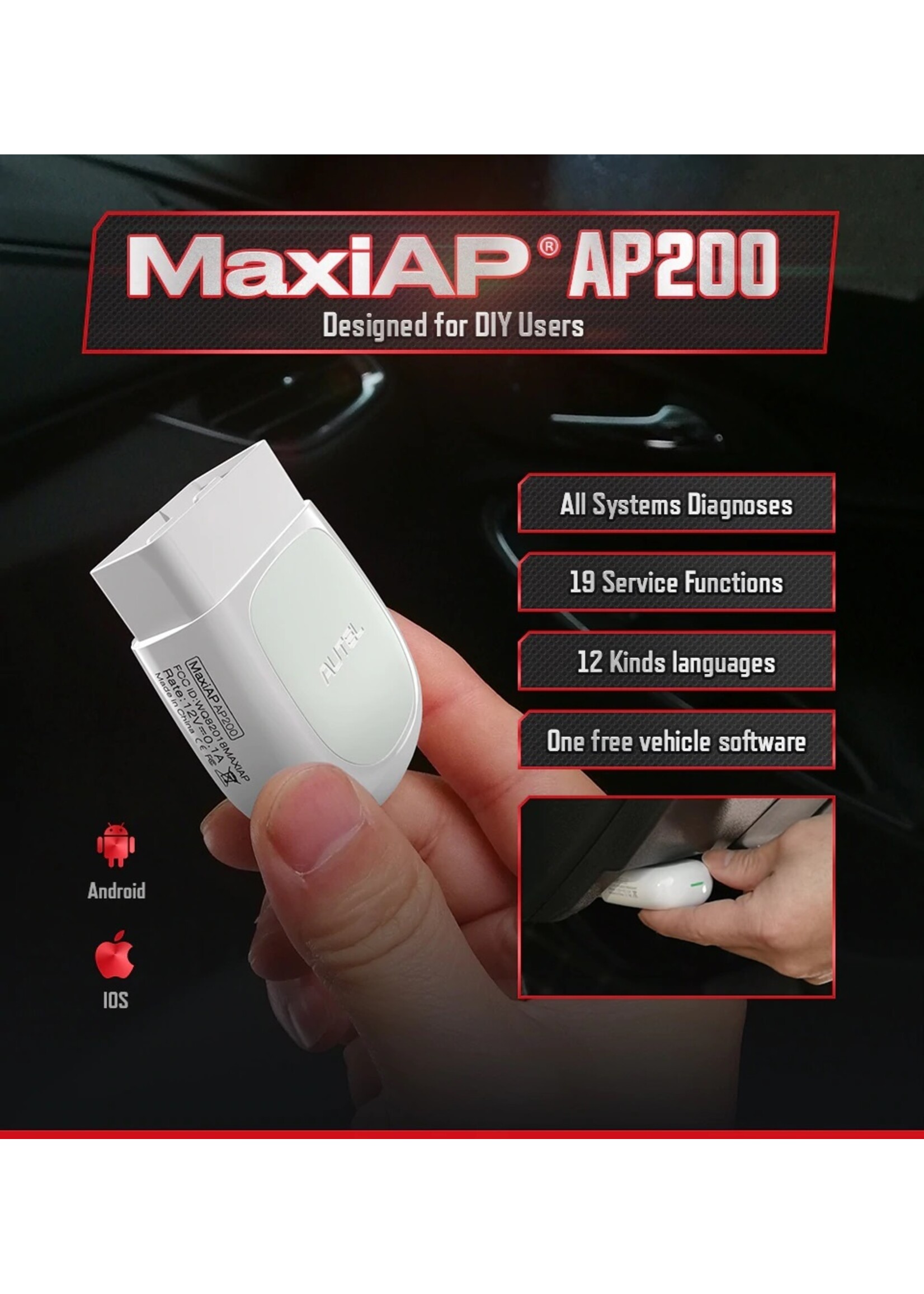 Autel Autel AP200 Bluetooth OBD2 Scanner Code Reader met Volledige Systeem Diagnoses, AutoVIN, Olie/EPB/BMS/SAS/TPMS/DPF Reset IMMO Service voor Familie DIY gebruikers