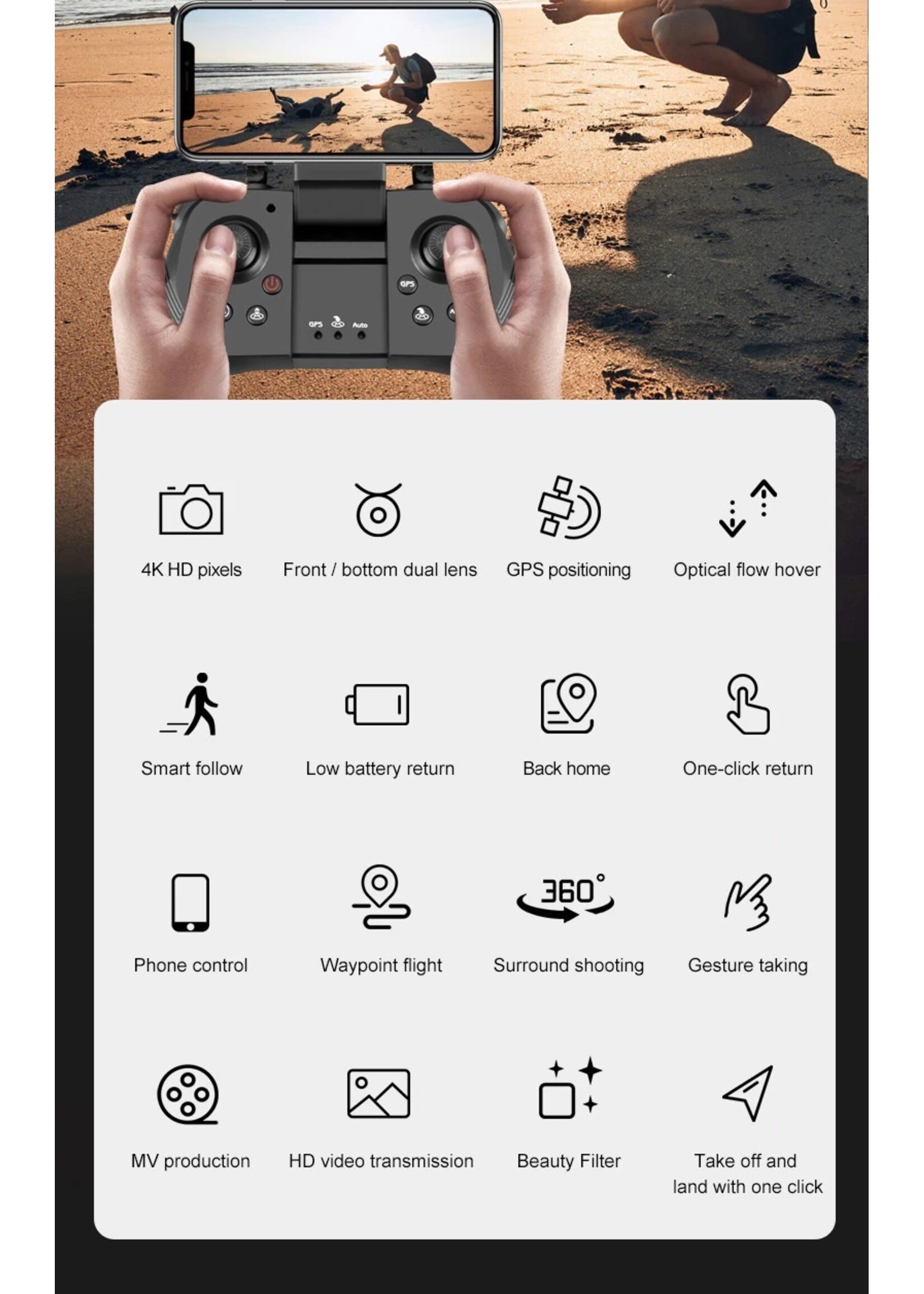 Drone GPS 4K 5G WiFi live video FPV 4K/1080P HD Groothoekcamera Opvouwbaar Hoogte houden Duurzaam RC Drone