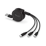 3 in 1 Intrekbare Oplaadkabel - stekkers voor iPhone Lightning / USB-C / Micro-USB - 1.2 Meter Oplader Spiral Data Kabel Zwart