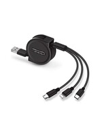 3 in 1 Intrekbare Oplaadkabel - stekkers voor iPhone Lightning / USB-C / Micro-USB - 1.2 Meter Oplader Spiral Data Kabel Zwart