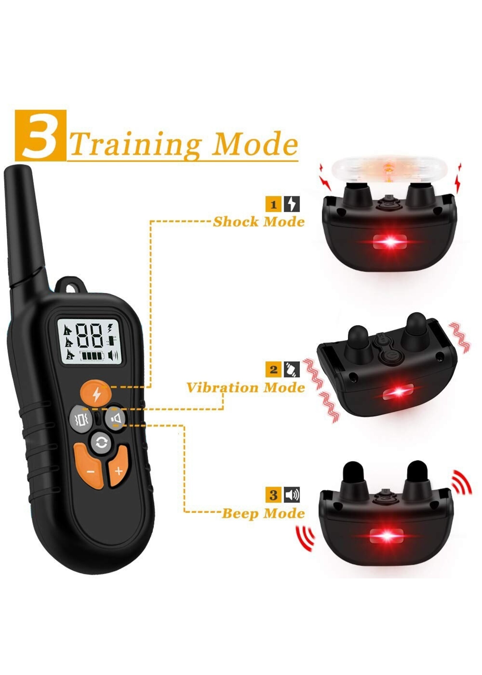 Hondentrainingshalsband voor 1 hond, Waterdicht Oplaadbaar Bereik 300m Shock Halsband met Tracking Light Piep Trillingen Schokmodi