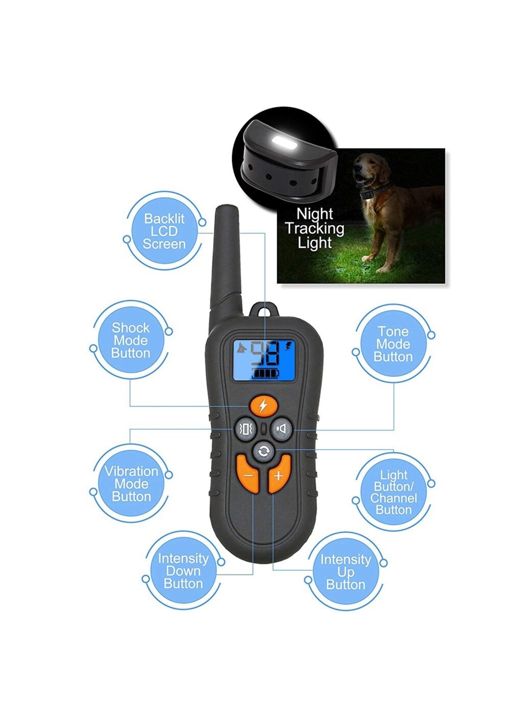 Hondentrainingshalsband voor 1 hond, Waterdicht Oplaadbaar Bereik 300m Shock Halsband met Tracking Light Piep Trillingen Schokmodi
