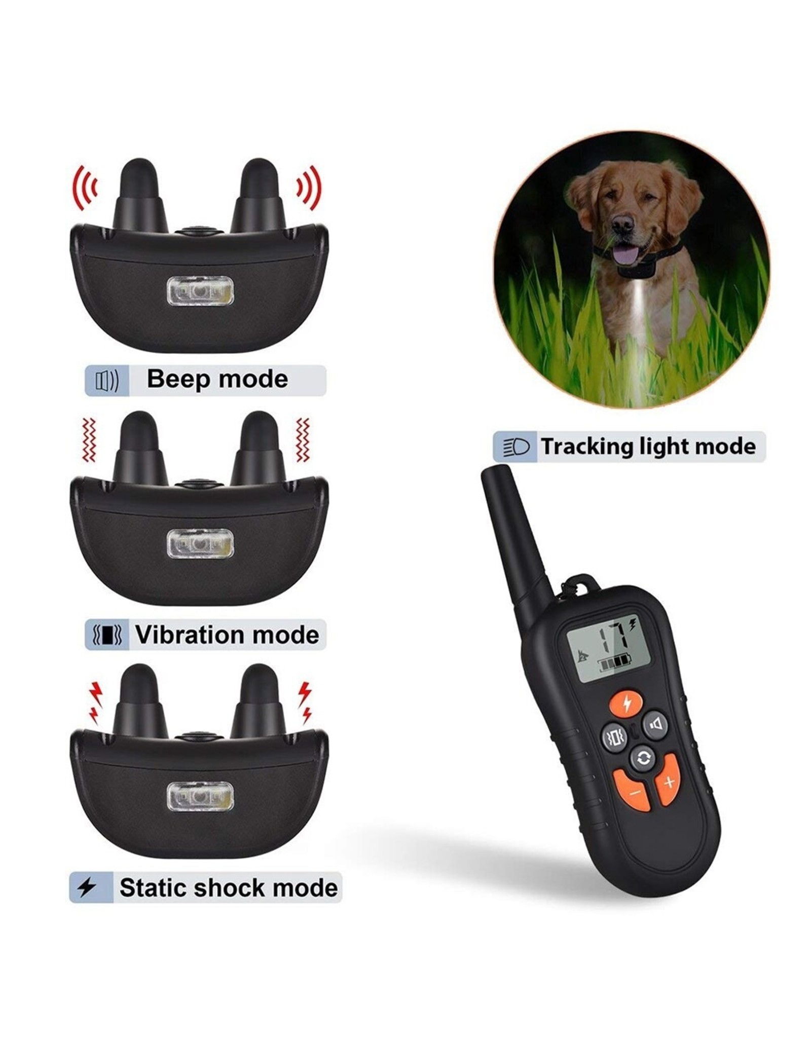 Merkloos Hondentrainingshalsband voor 1 hond, Waterdicht Oplaadbaar Bereik 1400 Ft Shock Halsband met Tracking Light Piep Trillingen Schokmodi