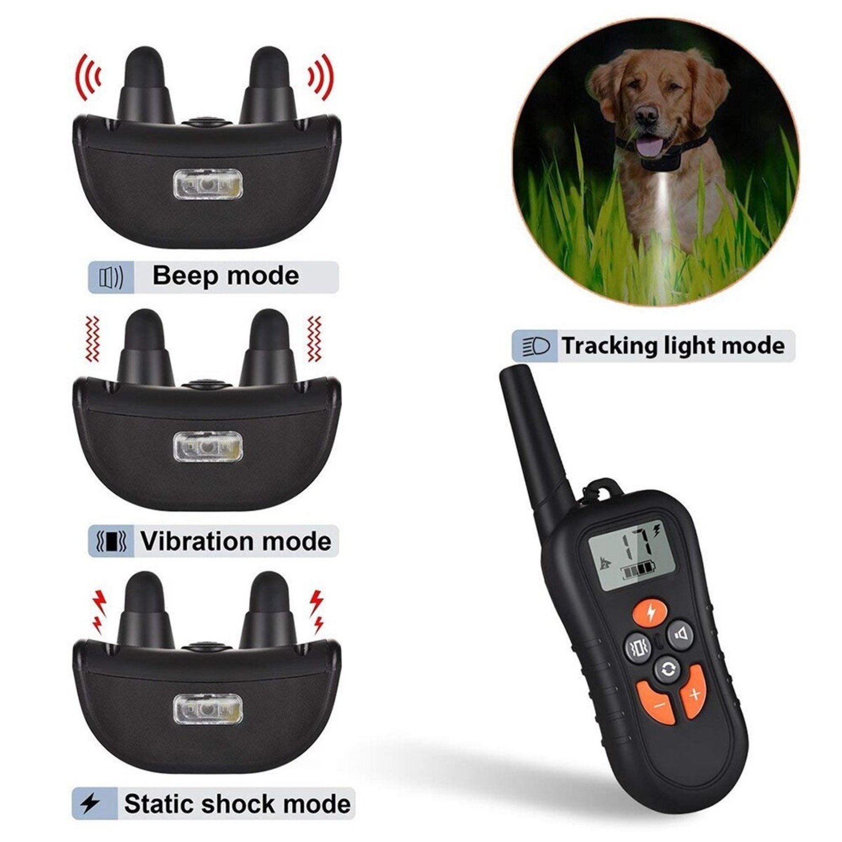Hondentrainingshalsband voor 1 hond, Waterdicht Oplaadbaar Bereik 1400 Ft Shock Halsband met Tracking Light Piep Trillingen Schokmodi