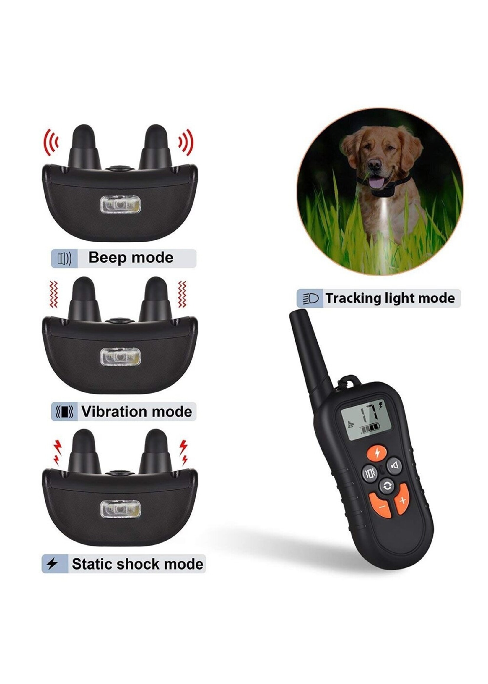 Hondentrainingshalsband voor 1 hond, Waterdicht Oplaadbaar Bereik 300m Shock Halsband met Tracking Light Piep Trillingen Schokmodi
