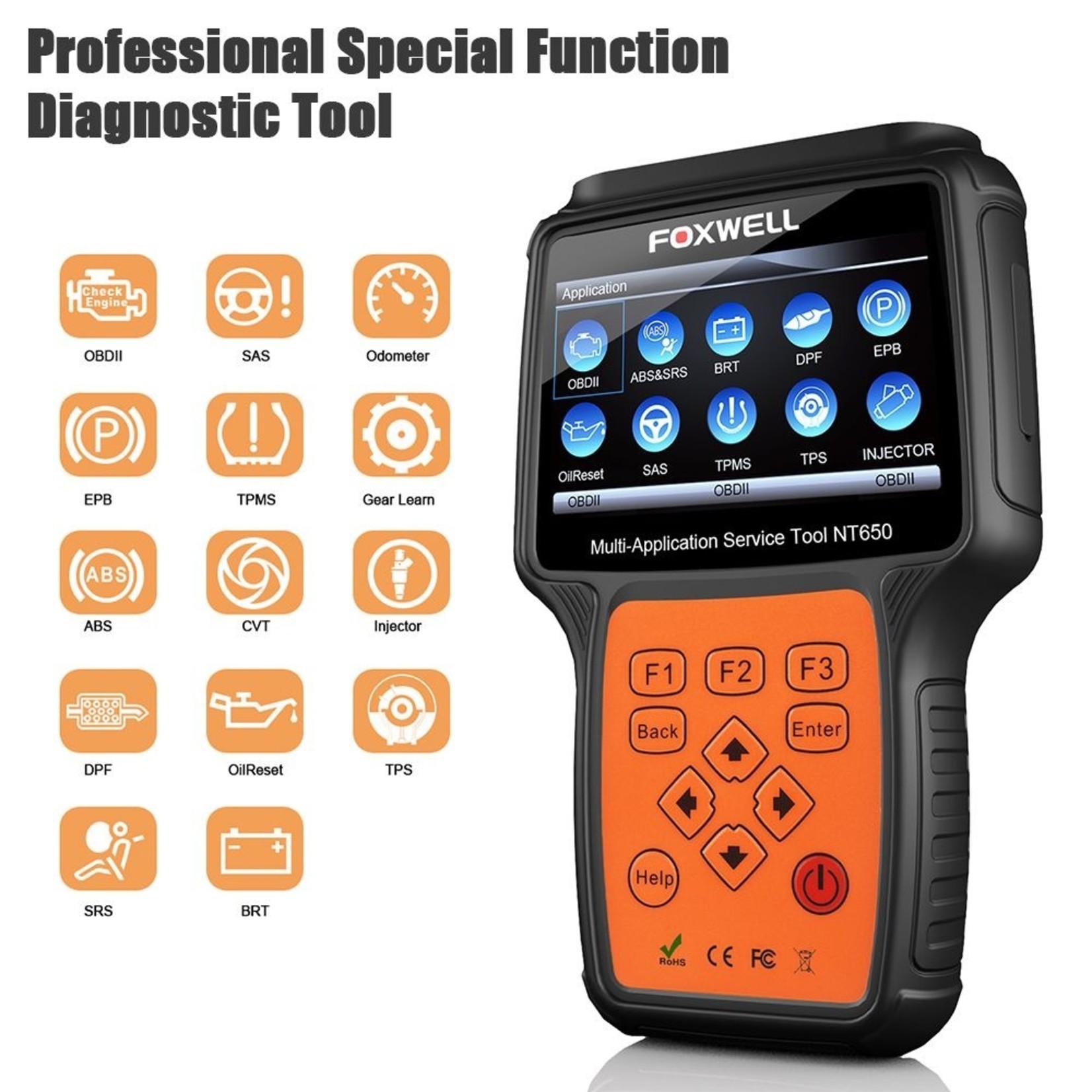 Foxwell FOXWELL NT650 OBD2 Automotive Scanner ABS Airbag SAS EPB DPF Olie Service Reset OBD 2 ODB2 Auto Diagnostisch Hulpmiddel Auto OBD2 Scanner, Professionele Speciale Functie Scanner