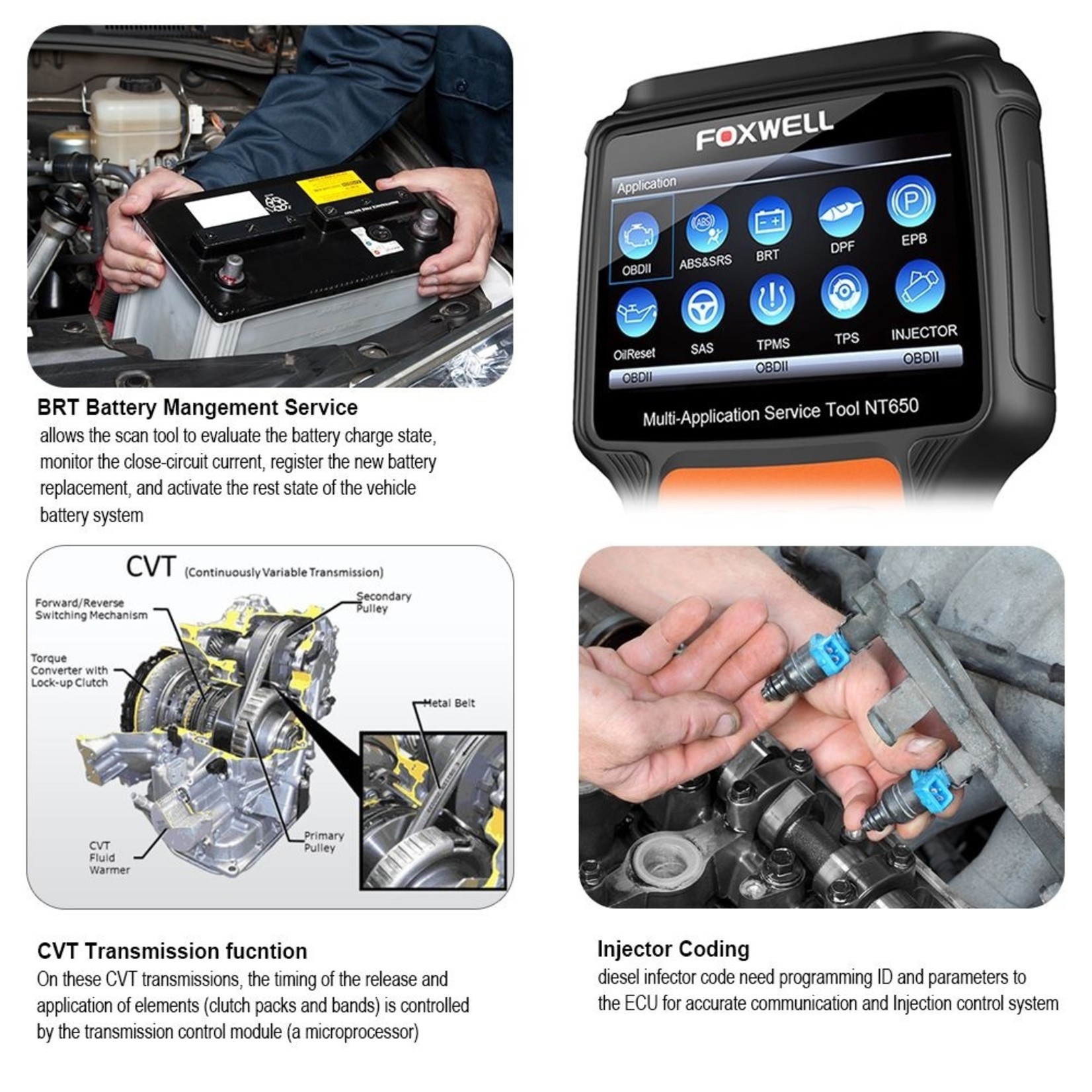 Foxwell FOXWELL NT650 OBD2 Automotive Scanner ABS Airbag SAS EPB DPF Olie Service Reset OBD 2 ODB2 Auto Diagnostisch Hulpmiddel Auto OBD2 Scanner, Professionele Speciale Functie Scanner