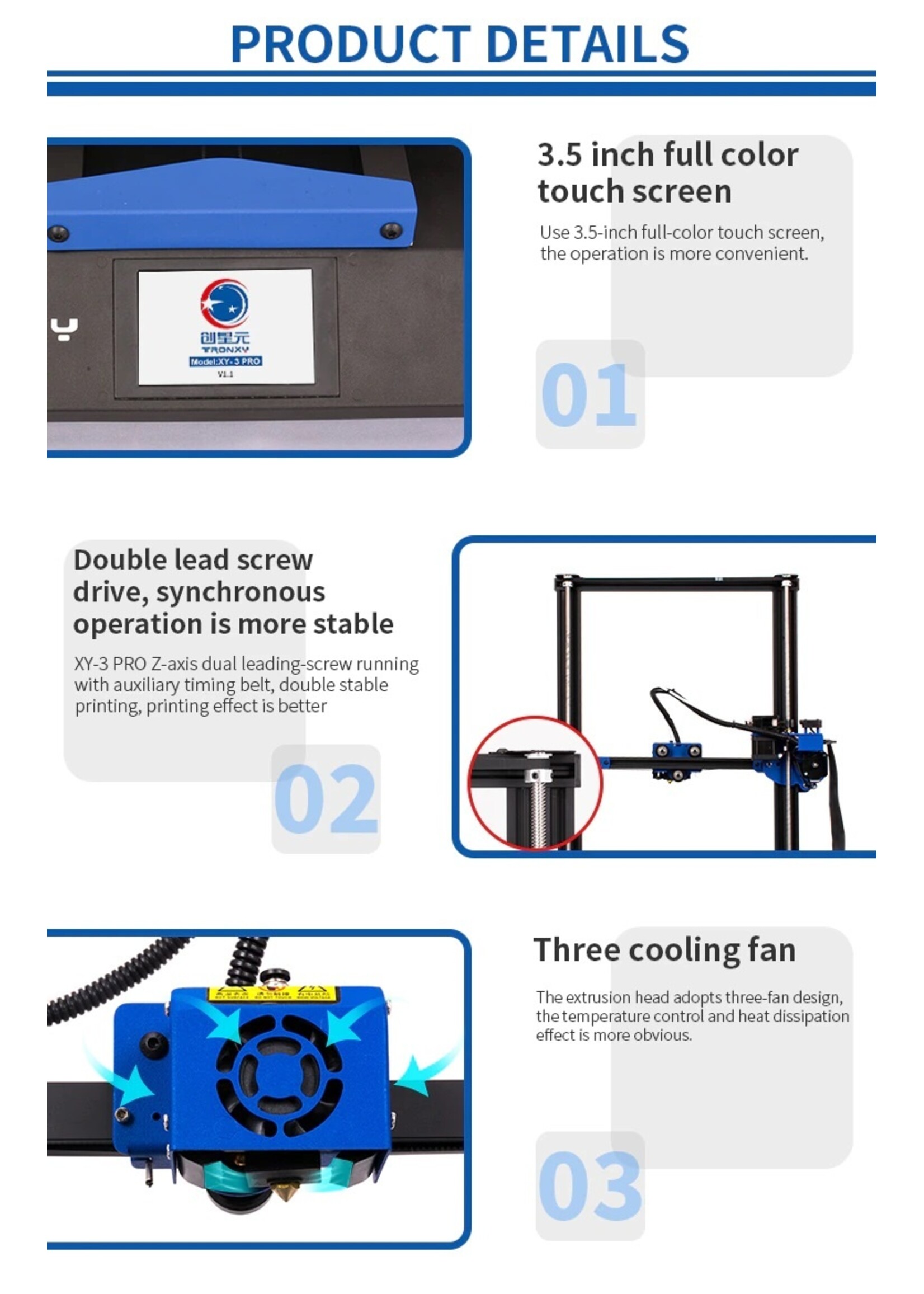 Tronxy XY-3 Pro 3D-printer Ultrastil moederbord Titan Extruder Snelle montage Automatische nivellering Hervat afdrukken 3D-kits 300x300x400mm Compatibel met PLA ABS PETG WOOD TPU.