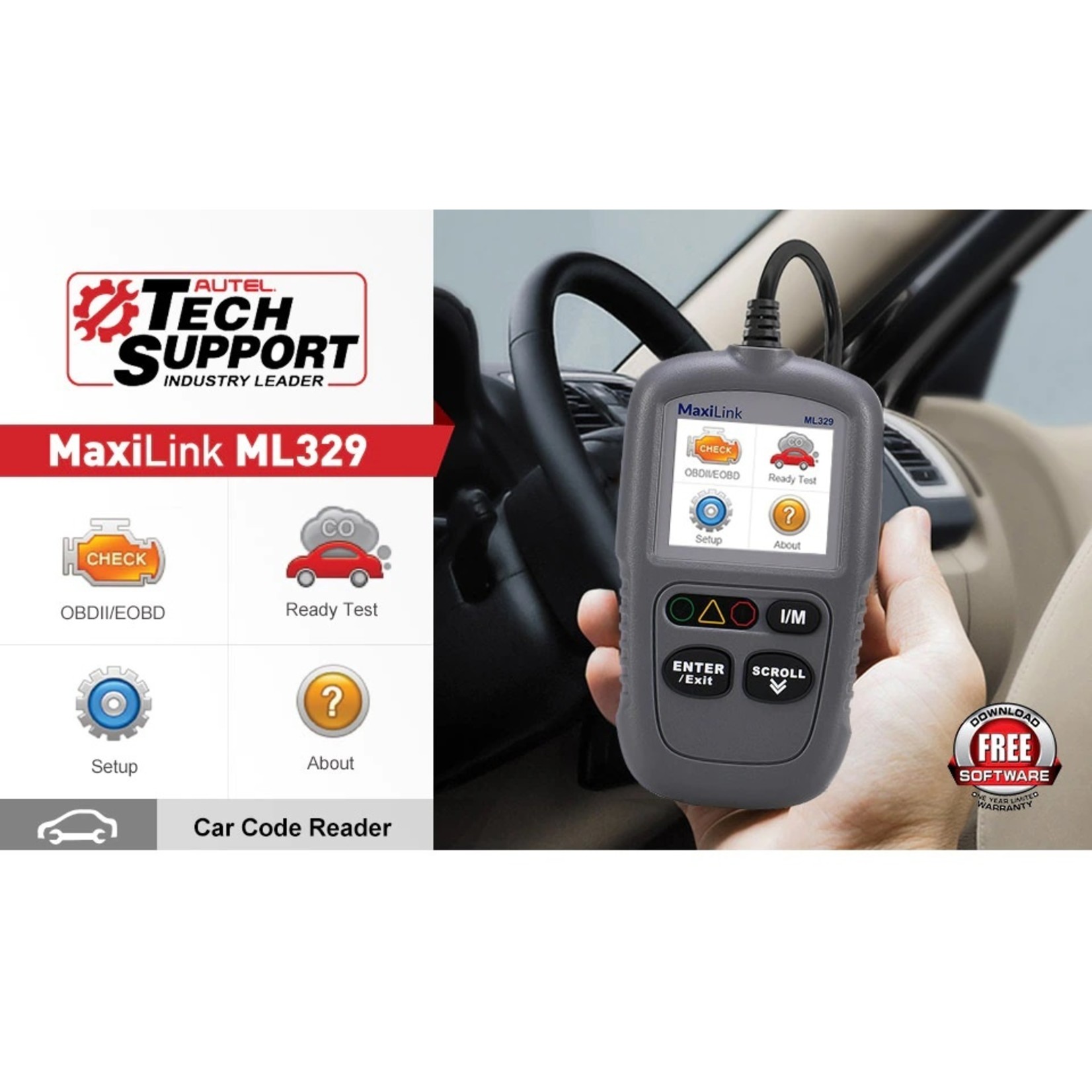 Autel Autel MaxiLink ML329 Code Reader Een Klik I/M Readiness Professionele Scanner Sleutel AutoVIN Functie OBDII Auto Diagnostische hulpmiddel