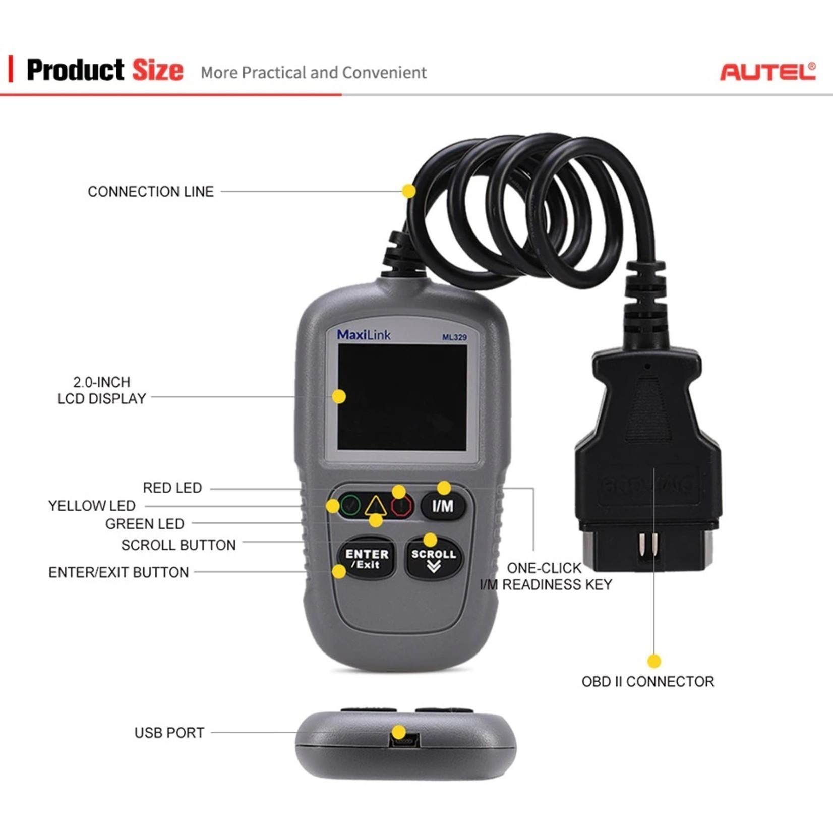 Autel Autel MaxiLink ML329 Code Reader Een Klik I/M Readiness Professionele Scanner Sleutel AutoVIN Functie OBDII Auto Diagnostische hulpmiddel