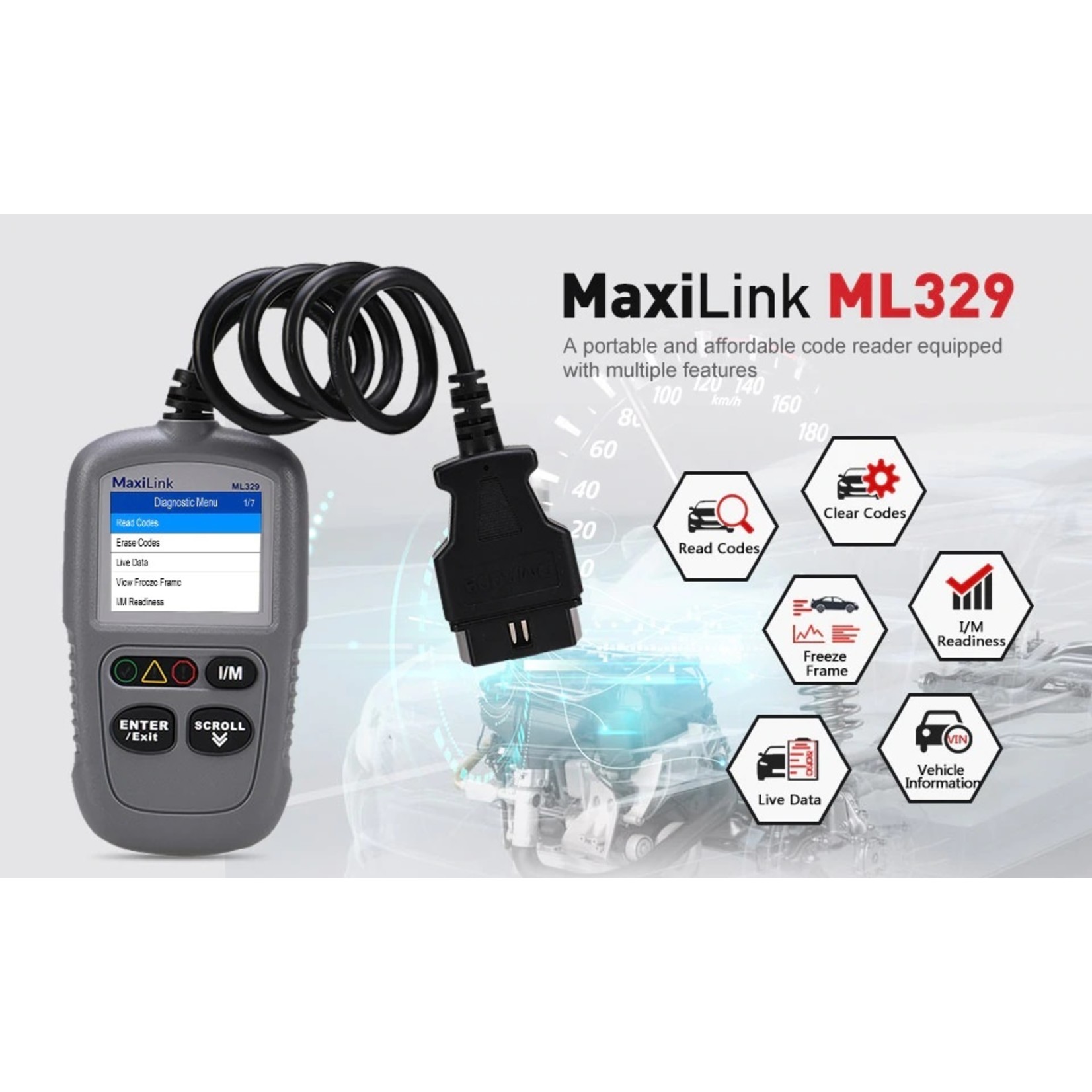 Autel Autel MaxiLink ML329 Code Reader Een Klik I/M Readiness Professionele Scanner Sleutel AutoVIN Functie OBDII Auto Diagnostische hulpmiddel