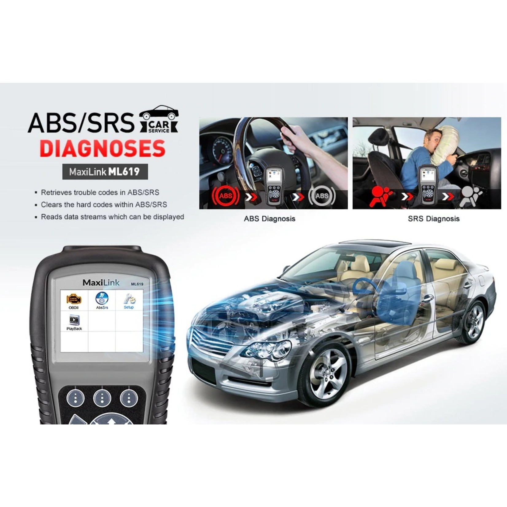 Autel AUTEL ML619 OBD2-scanner ABS SRS-codelezer