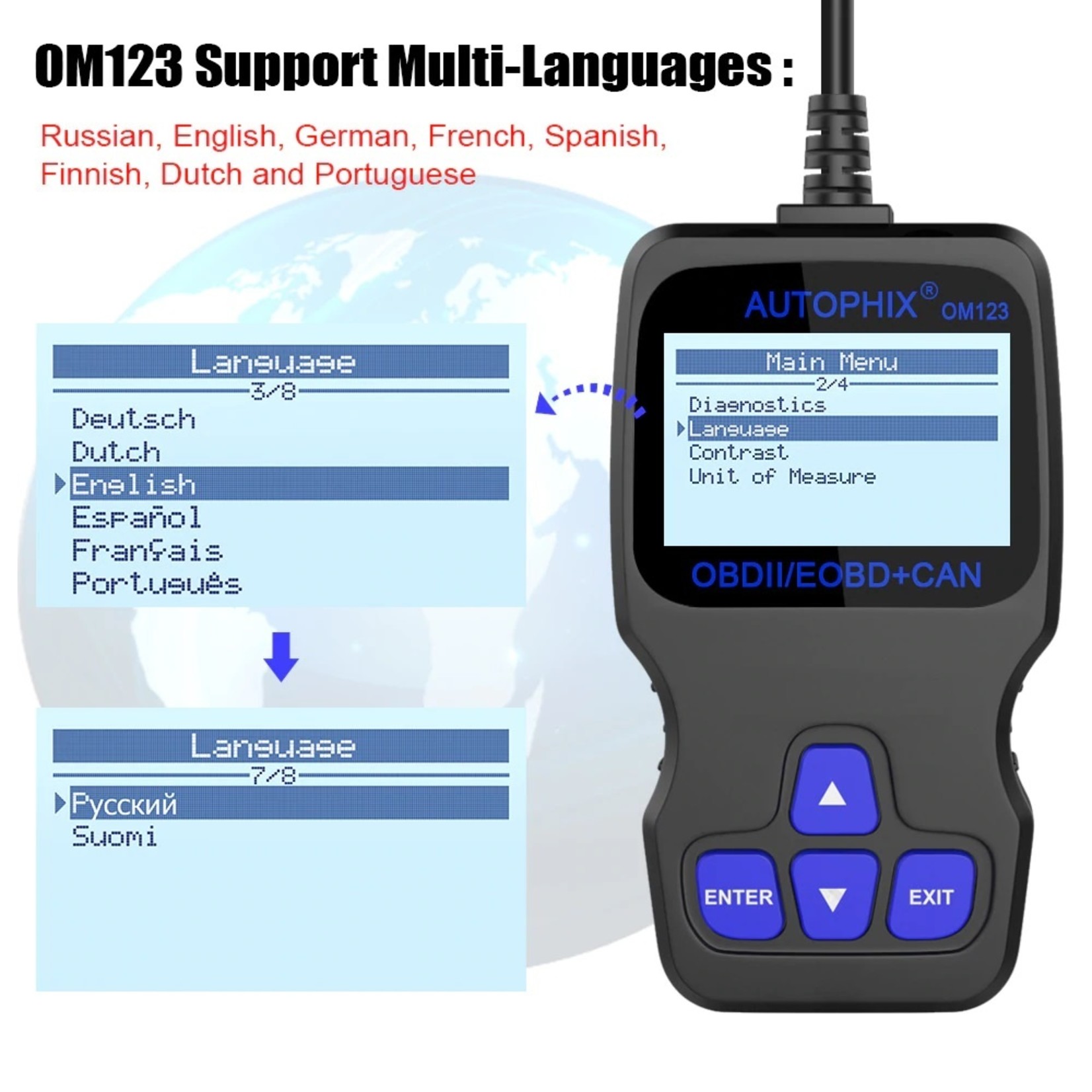 Autophix AUTOPHIX OM123 OBD2 Code Reader Gas Diesel Analyzer Auto Diagnose Scanner in Russische Auto Automotive Scan Tool PK ELM327