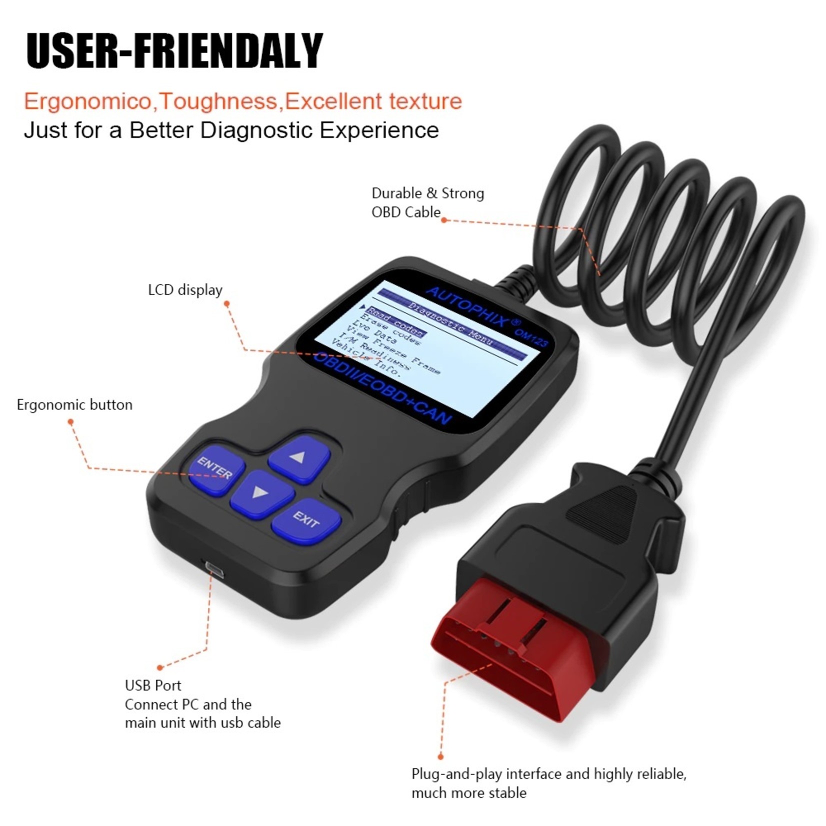 Autophix AUTOPHIX OM123 OBD2 Code Reader Gas Diesel Analyzer Auto Diagnose Scanner in Russische Auto Automotive Scan Tool PK ELM327